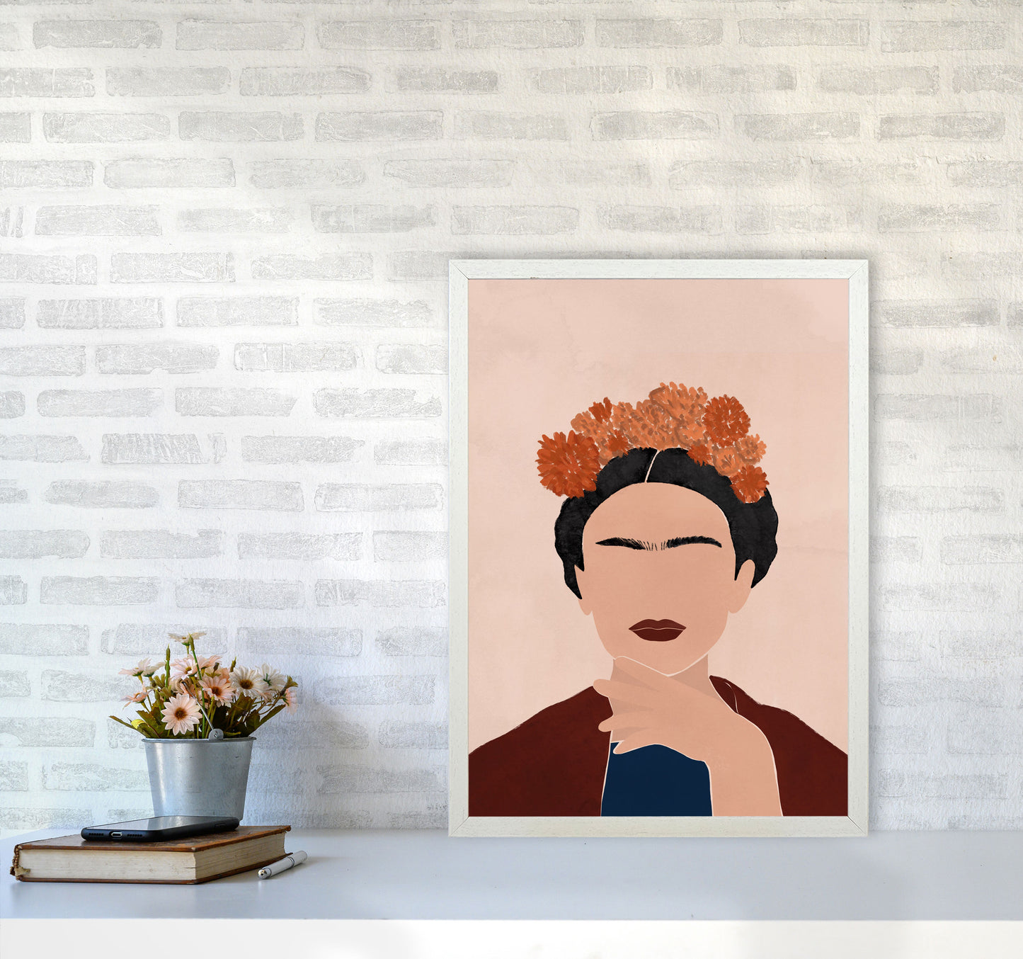 Frida Illustration Art Print by Essentially Nomadic A2 Oak Frame