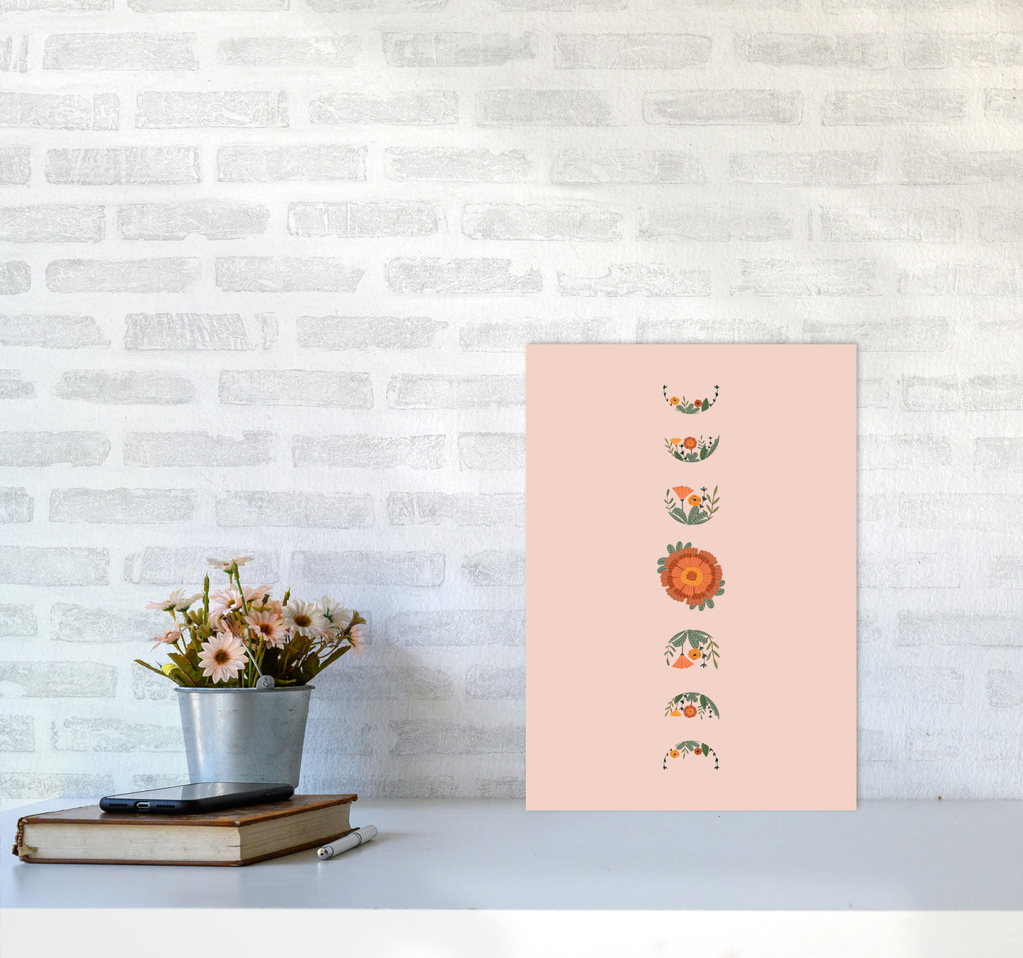 Moon Phases Floral Art Print by Essentially Nomadic A3 Black Frame