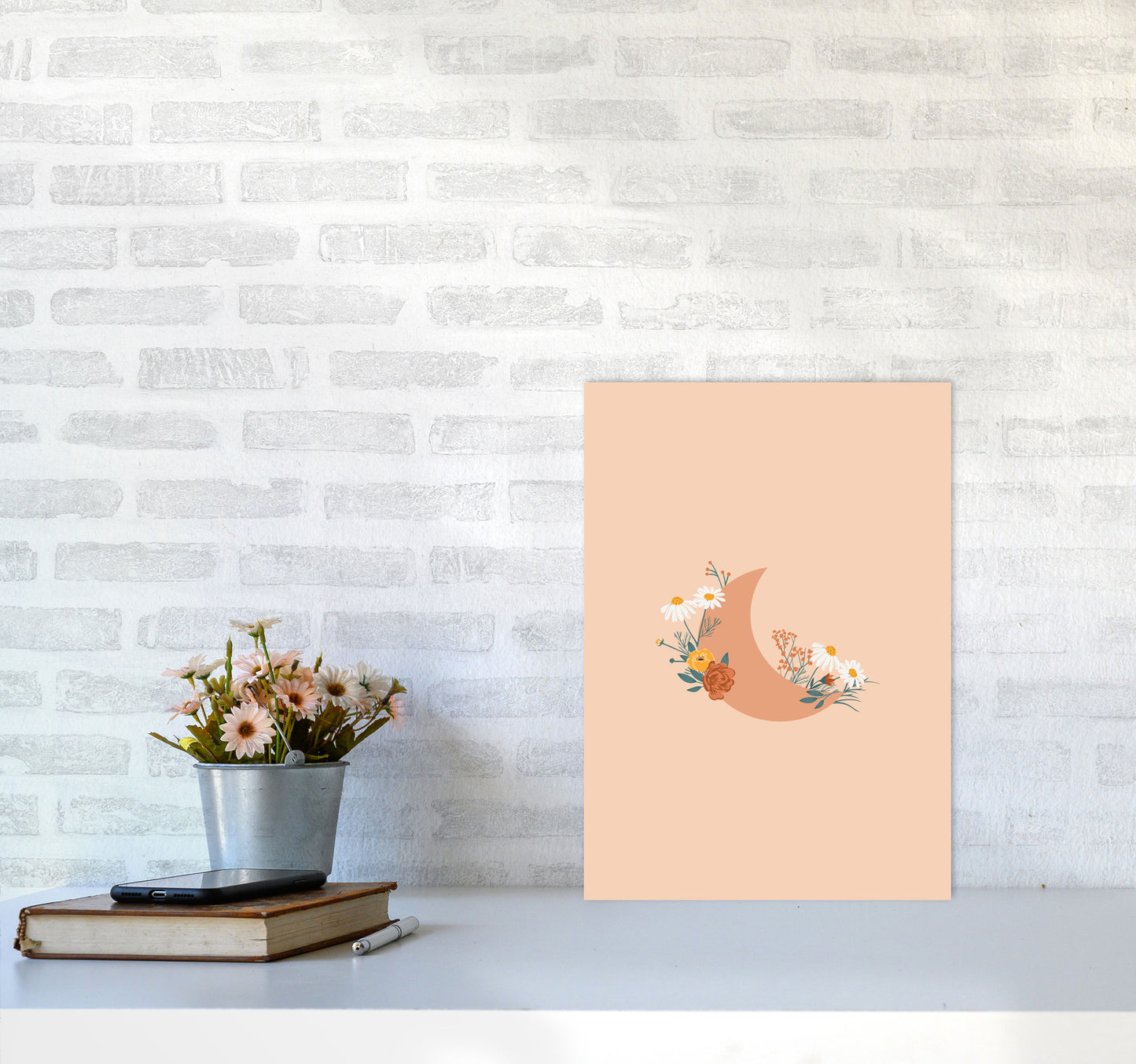 Moon Crescent Floral Art Print by Essentially Nomadic A3 Black Frame