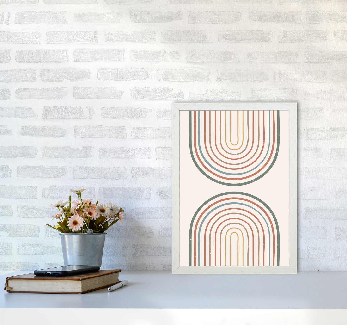 Mid Century Rainbow Art Print by Essentially Nomadic A3 Oak Frame