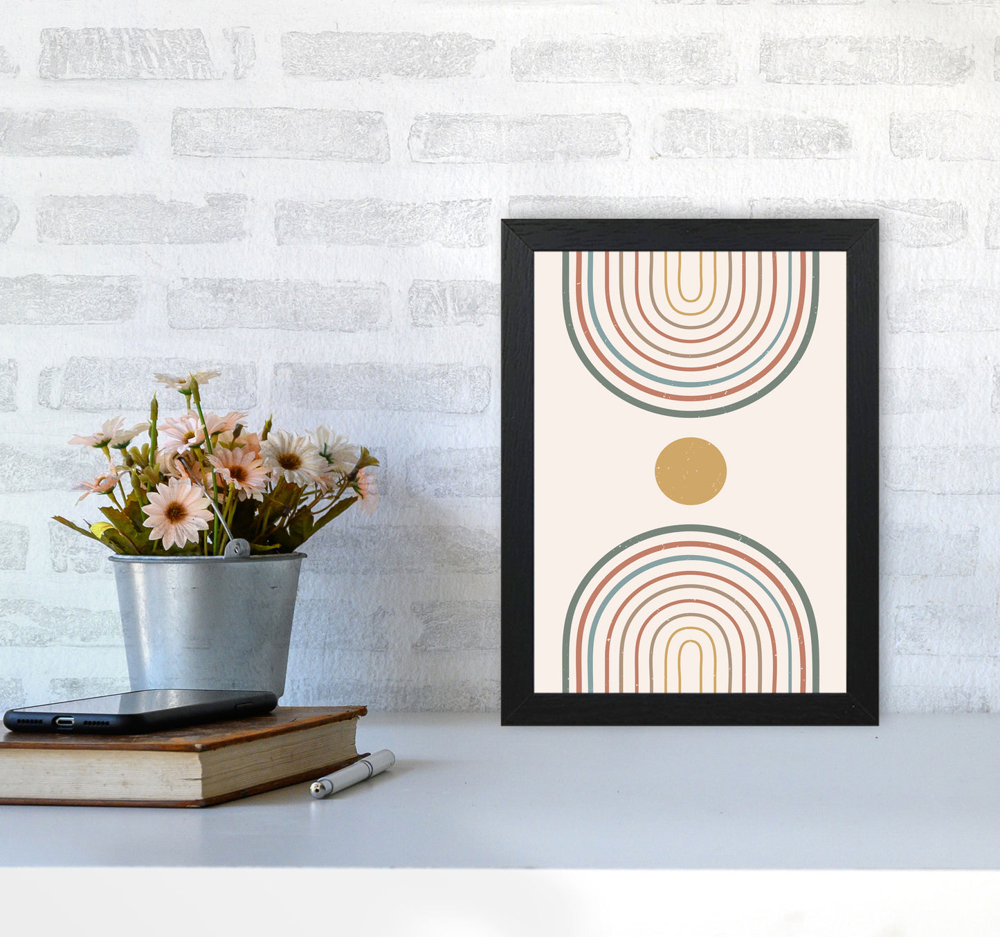Mid Century Rainbow Sun Art Print by Essentially Nomadic A4 White Frame
