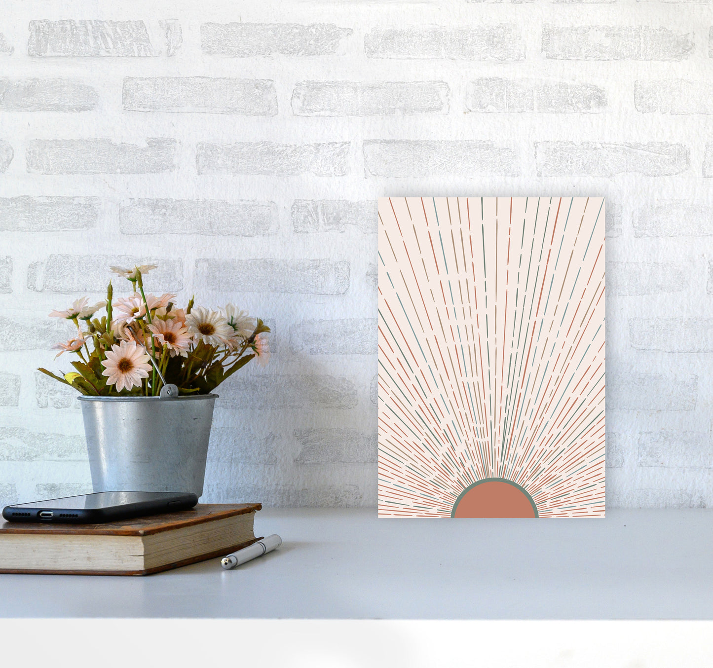 Midcentury Sun Rays Art Print by Essentially Nomadic A4 Black Frame