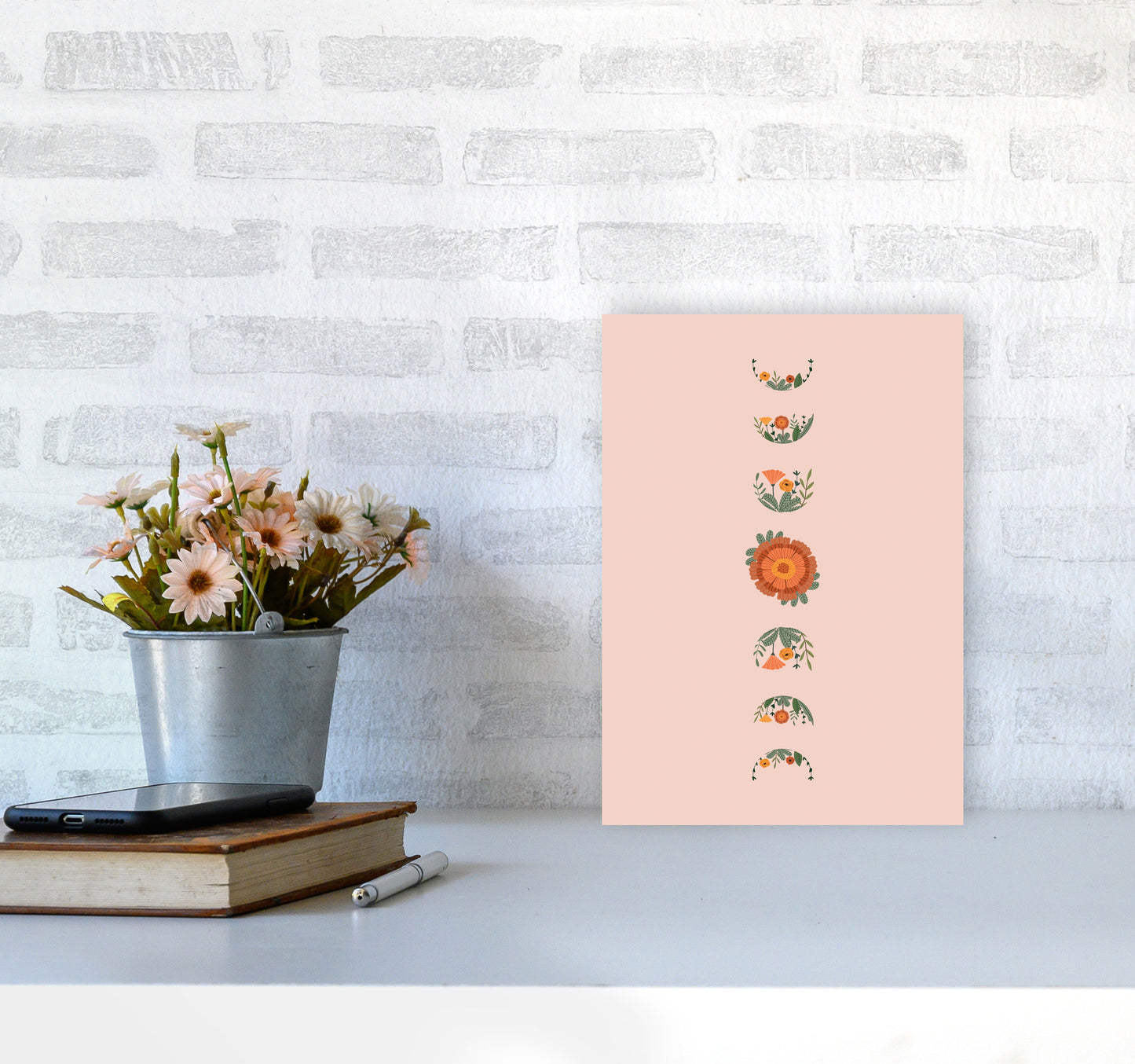 Moon Phases Floral Art Print by Essentially Nomadic A4 Black Frame