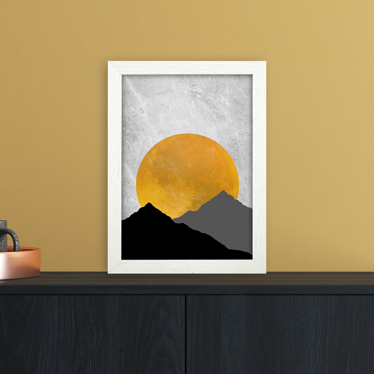 The Sunset Mountain Art Print by Essentially Nomadic A4 Oak Frame