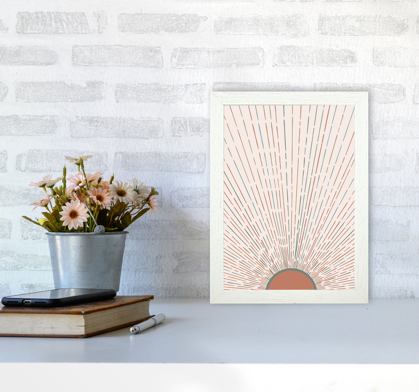 Midcentury Sun Rays Art Print by Essentially Nomadic A4 Oak Frame