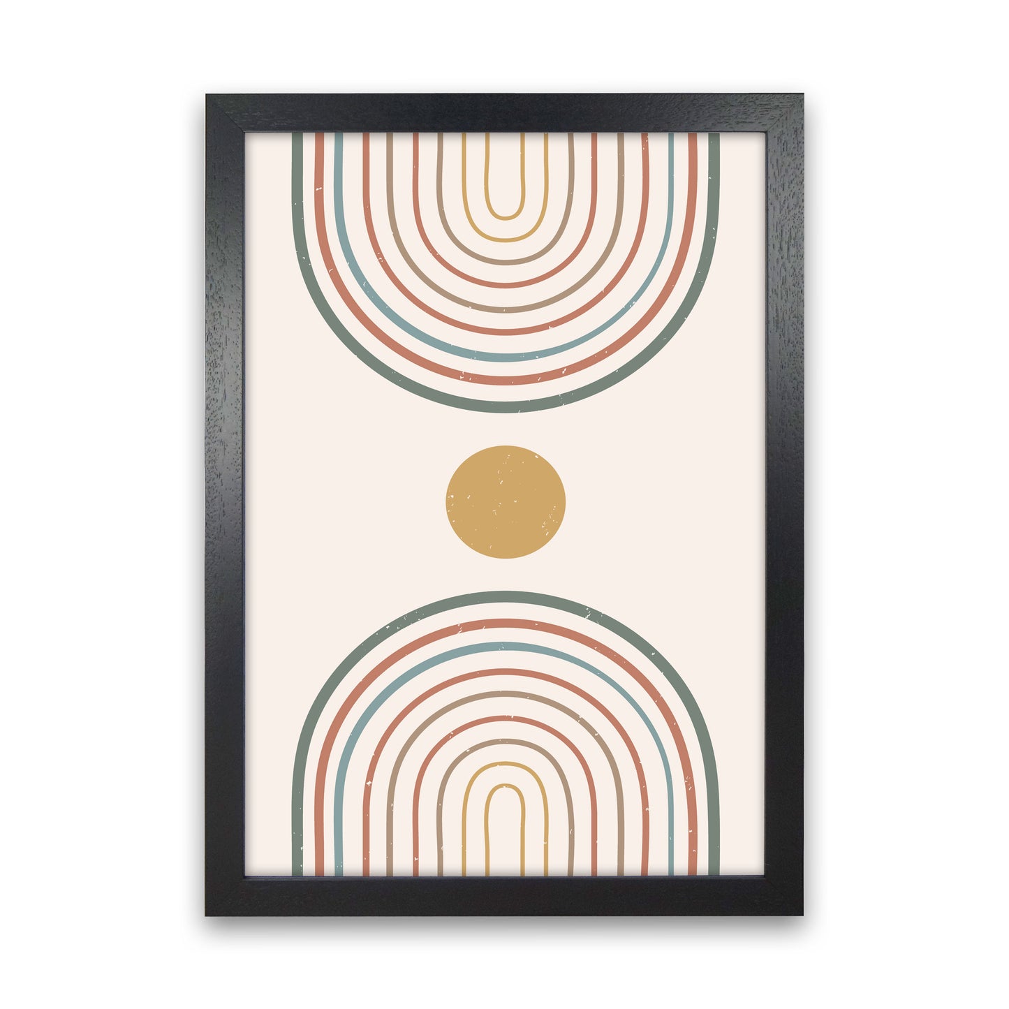 Mid Century Rainbow Sun Art Print by Essentially Nomadic Black Grain