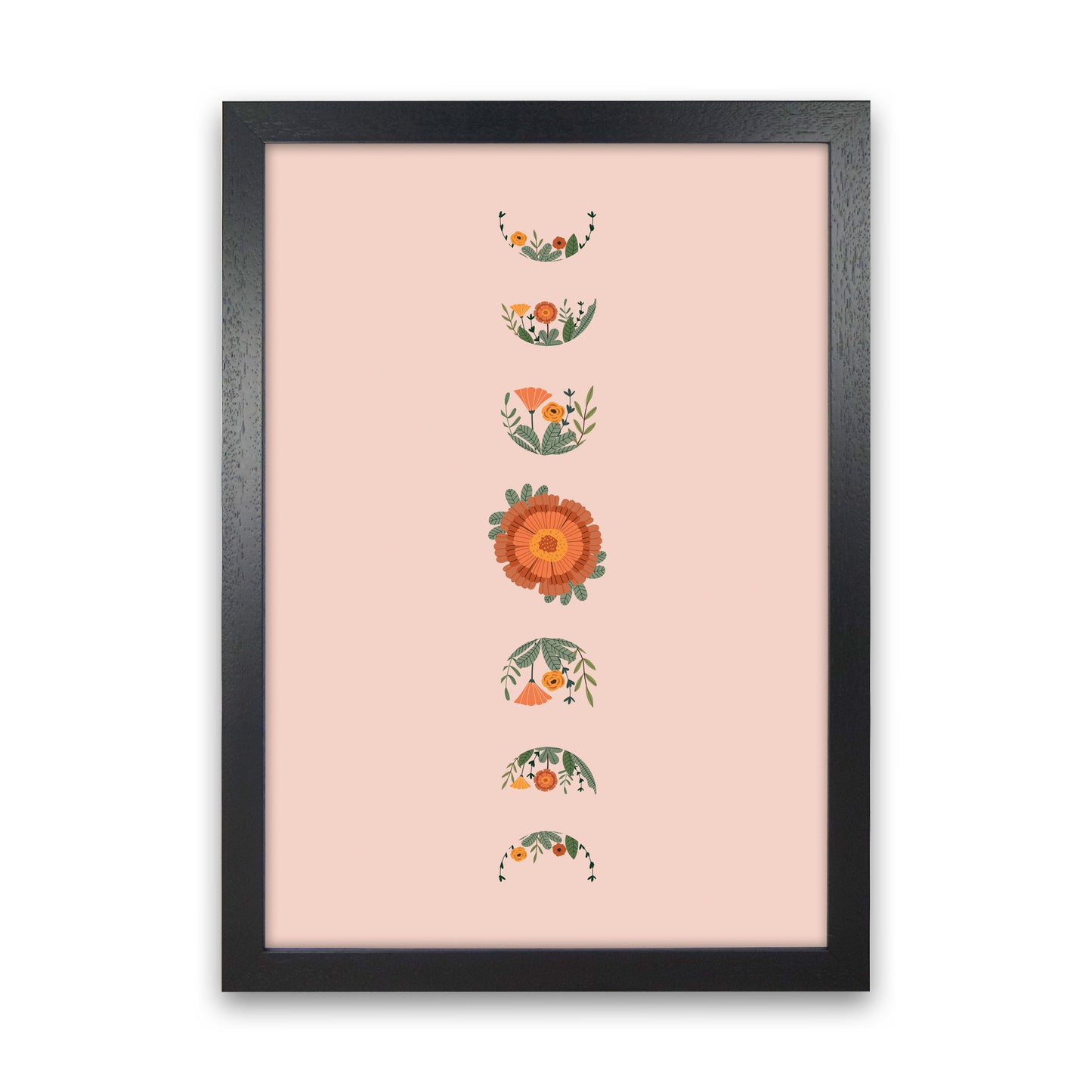 Moon Phases Floral Art Print by Essentially Nomadic Black Grain