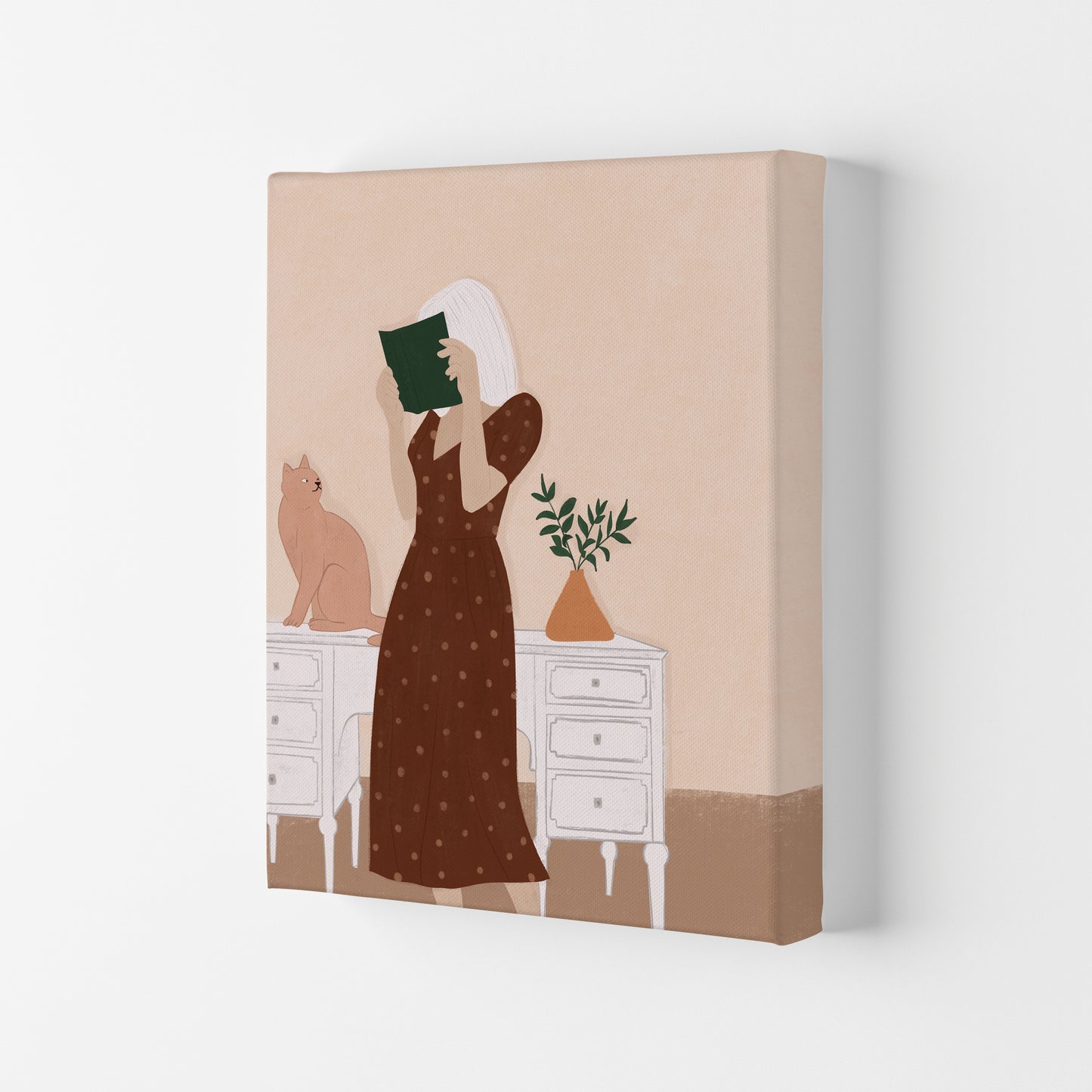 Girl Book Cat Art Print by Essentially Nomadic Canvas
