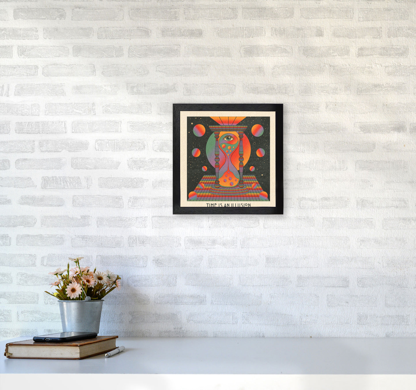 Time Is An Illusion - Text - Bordered - 7000Px Art Print by Inktally3030 White Frame