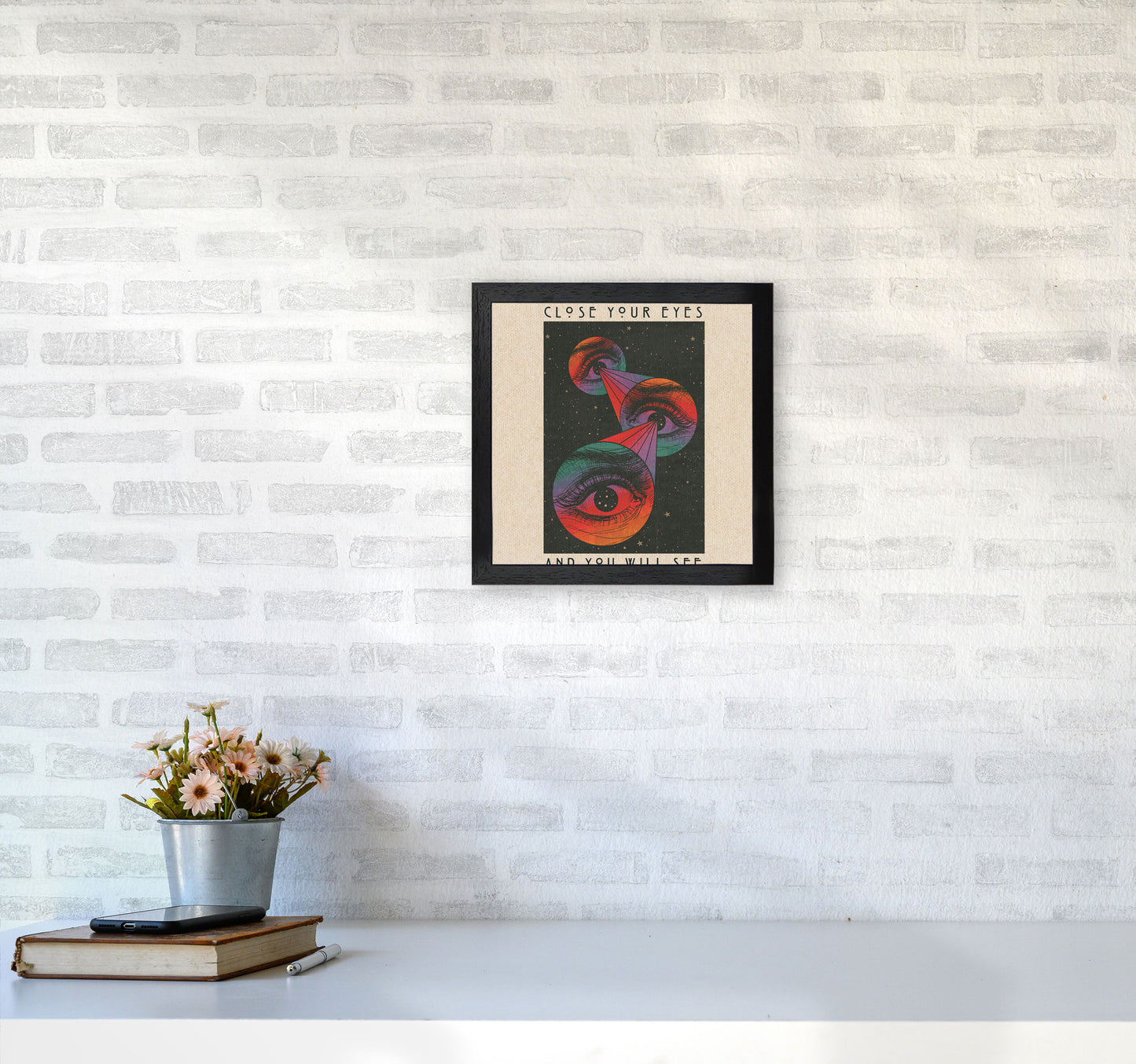Close Your Eyes Art Print by Inktally3030 White Frame