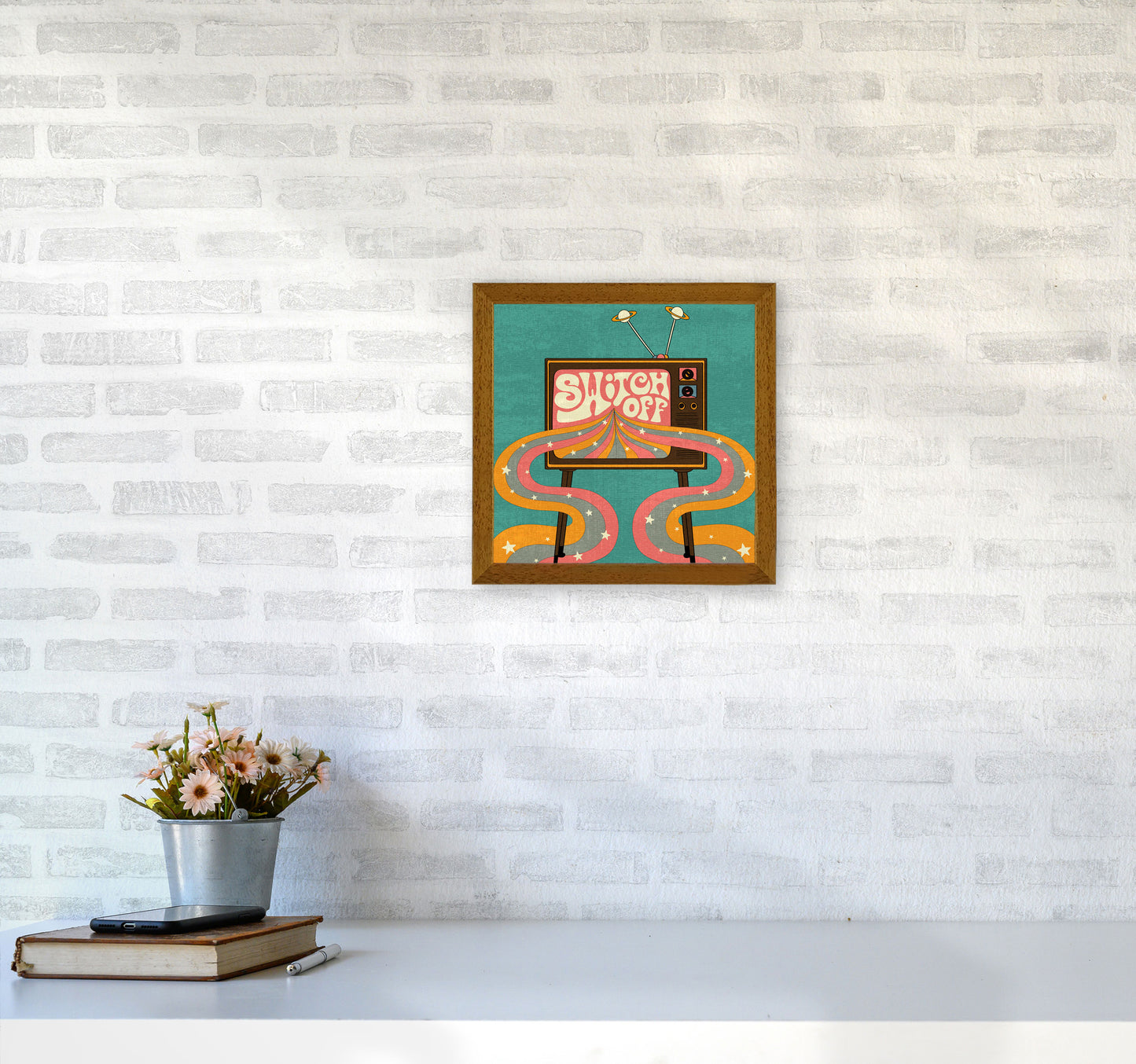 Switch Off Teal Textured Art Print by Inktally3030 Print Only