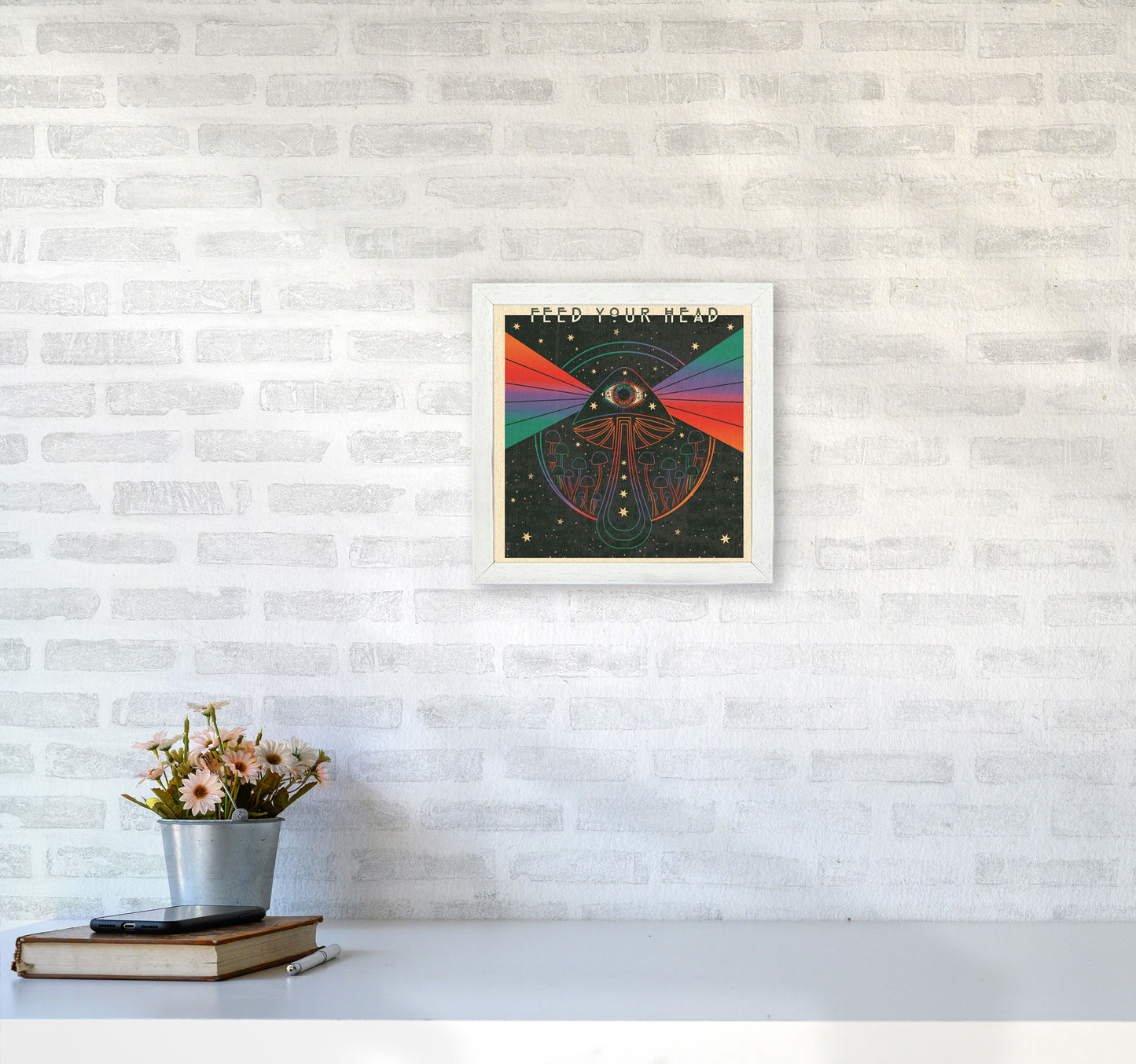 Feed Your Head Art Print by Inktally3030 Oak Frame