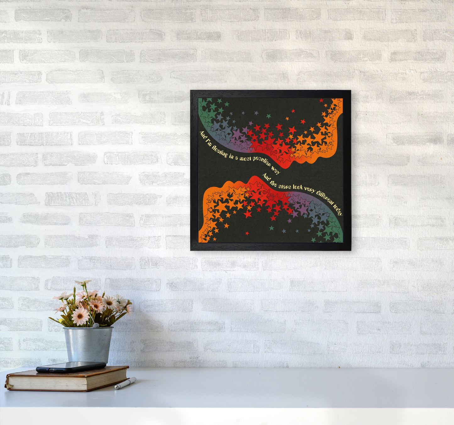 Space Oddity Textured Art Print by Inktally4040 White Frame