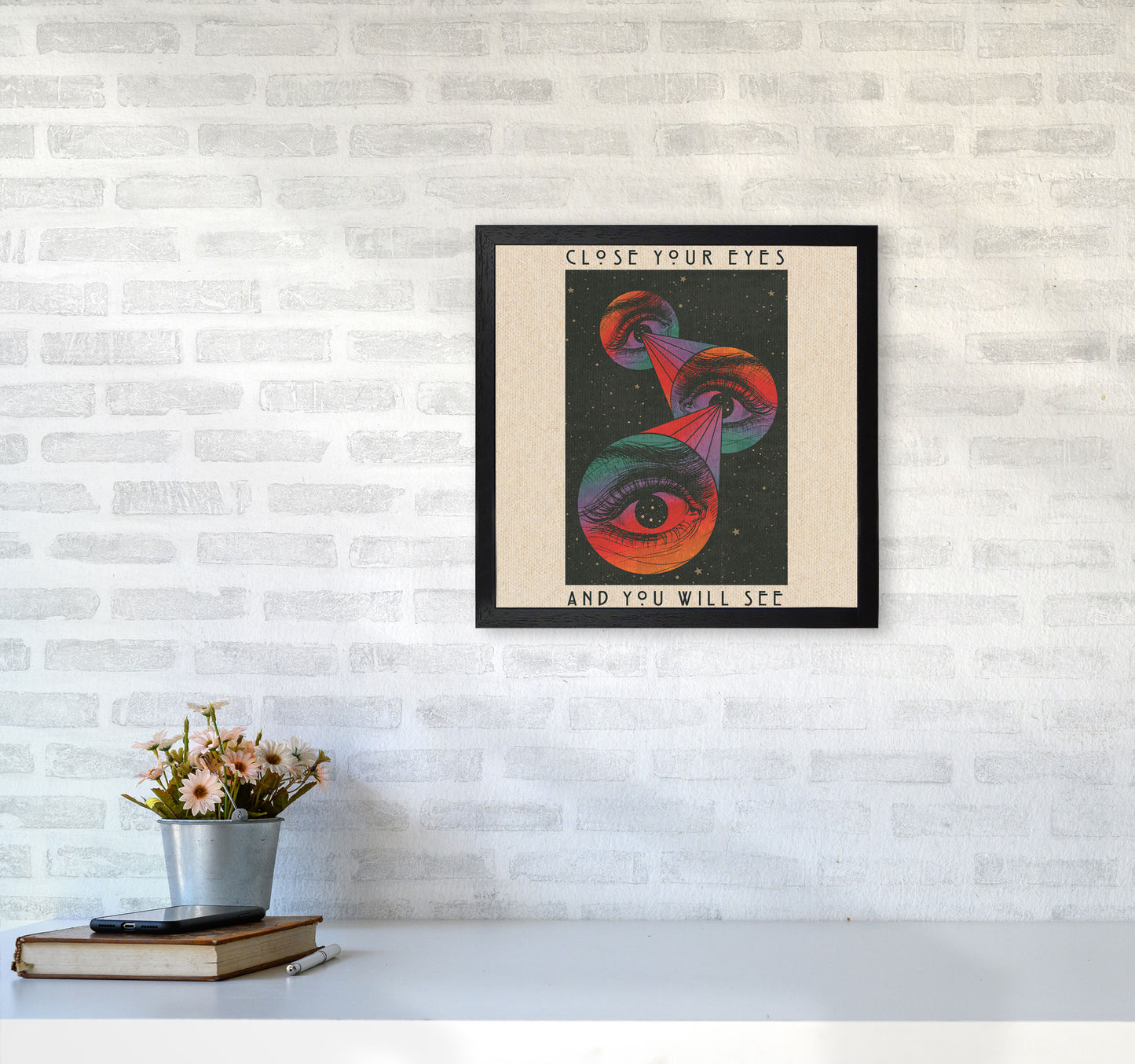 Close Your Eyes Art Print by Inktally4040 White Frame