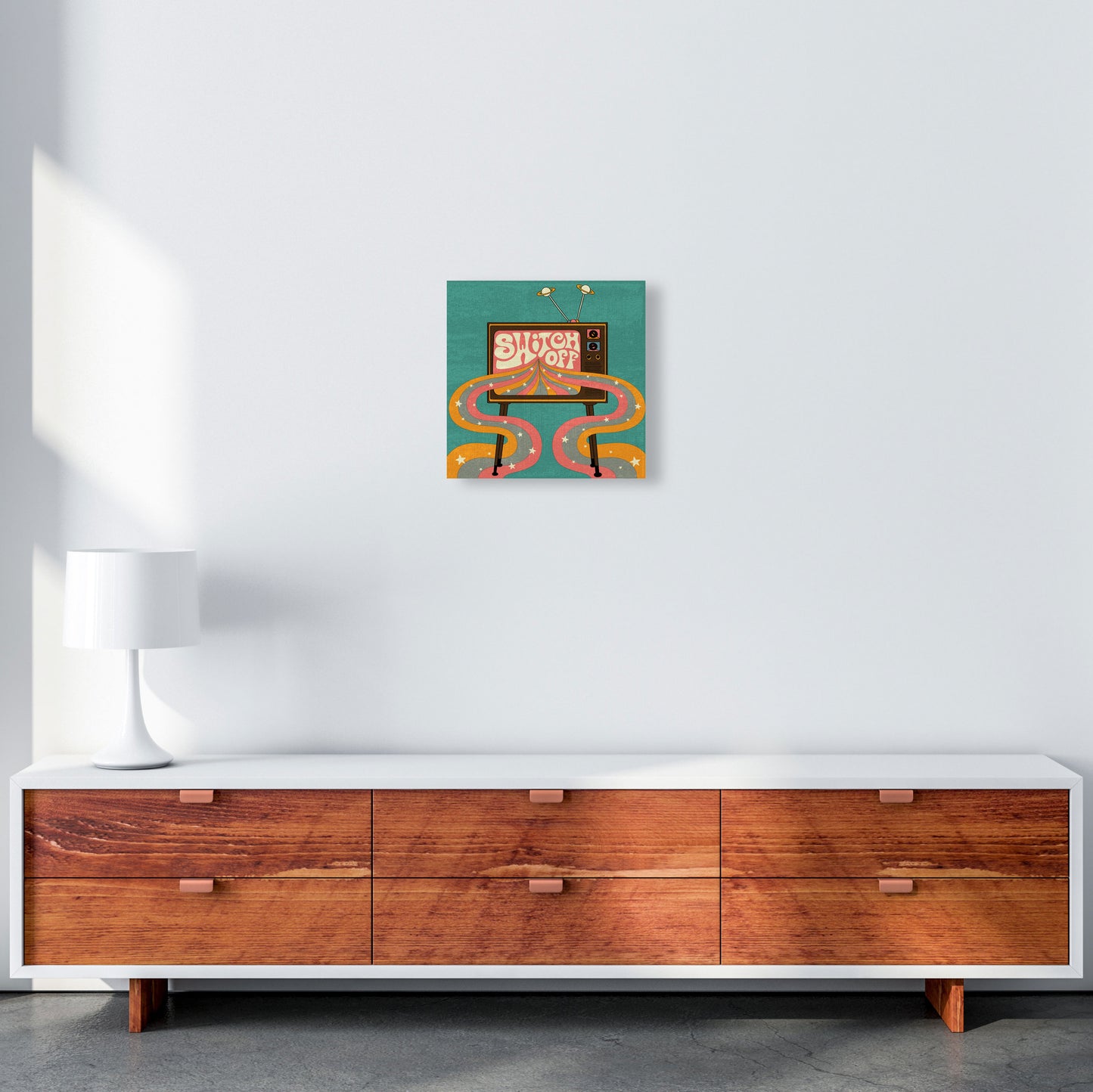 Switch Off Teal Textured Art Print by Inktally 40x40 Canvas