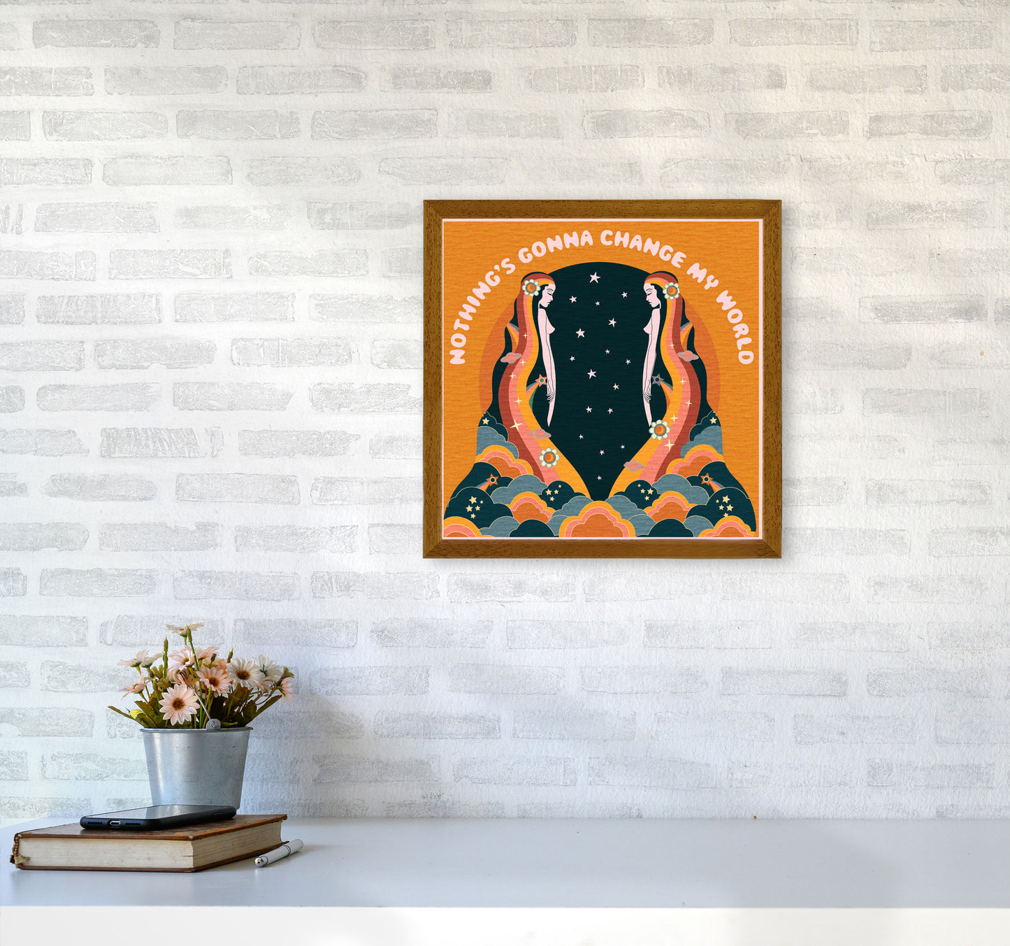 Change My World-Bordered-Orange-Text Art Print by Inktally4040 Print Only