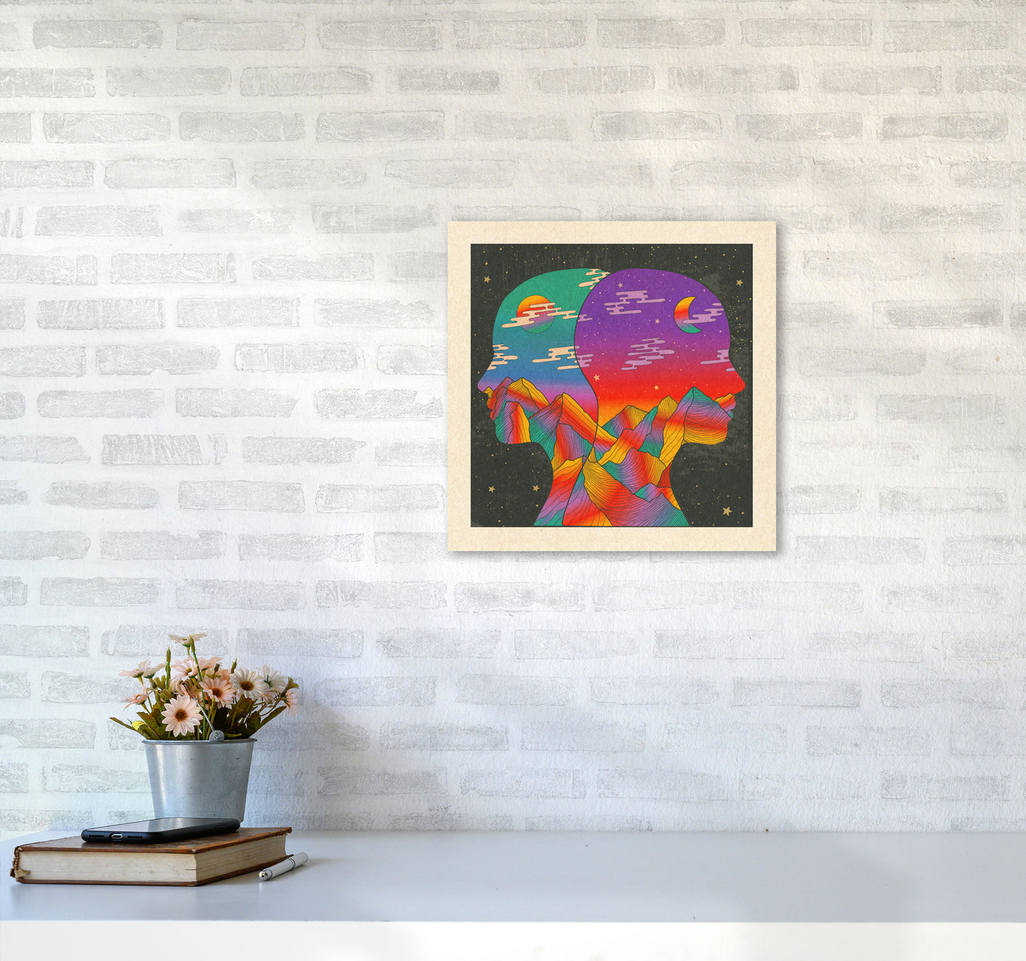 Day And Night Textured Bordered Art Print by Inktally4040 Black Frame