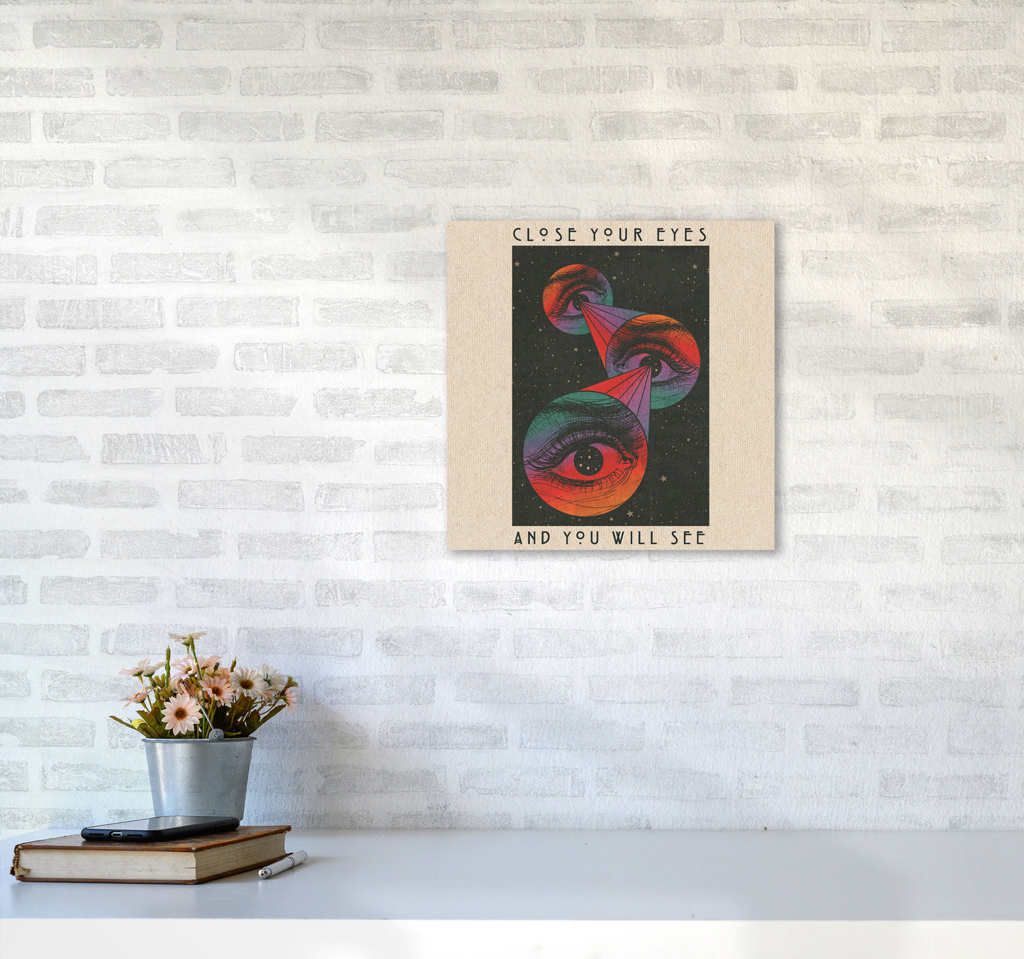 Close Your Eyes Art Print by Inktally4040 Black Frame