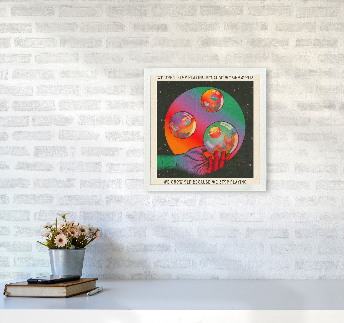 Play - Texted Art Print by Inktally4040 Oak Frame