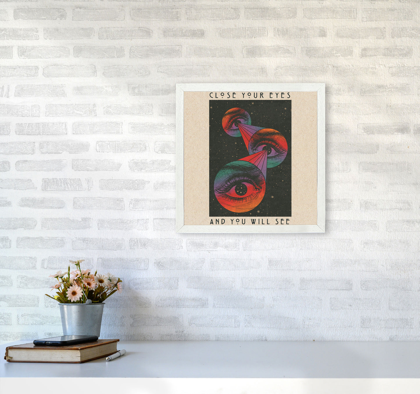 Close Your Eyes Art Print by Inktally4040 Oak Frame