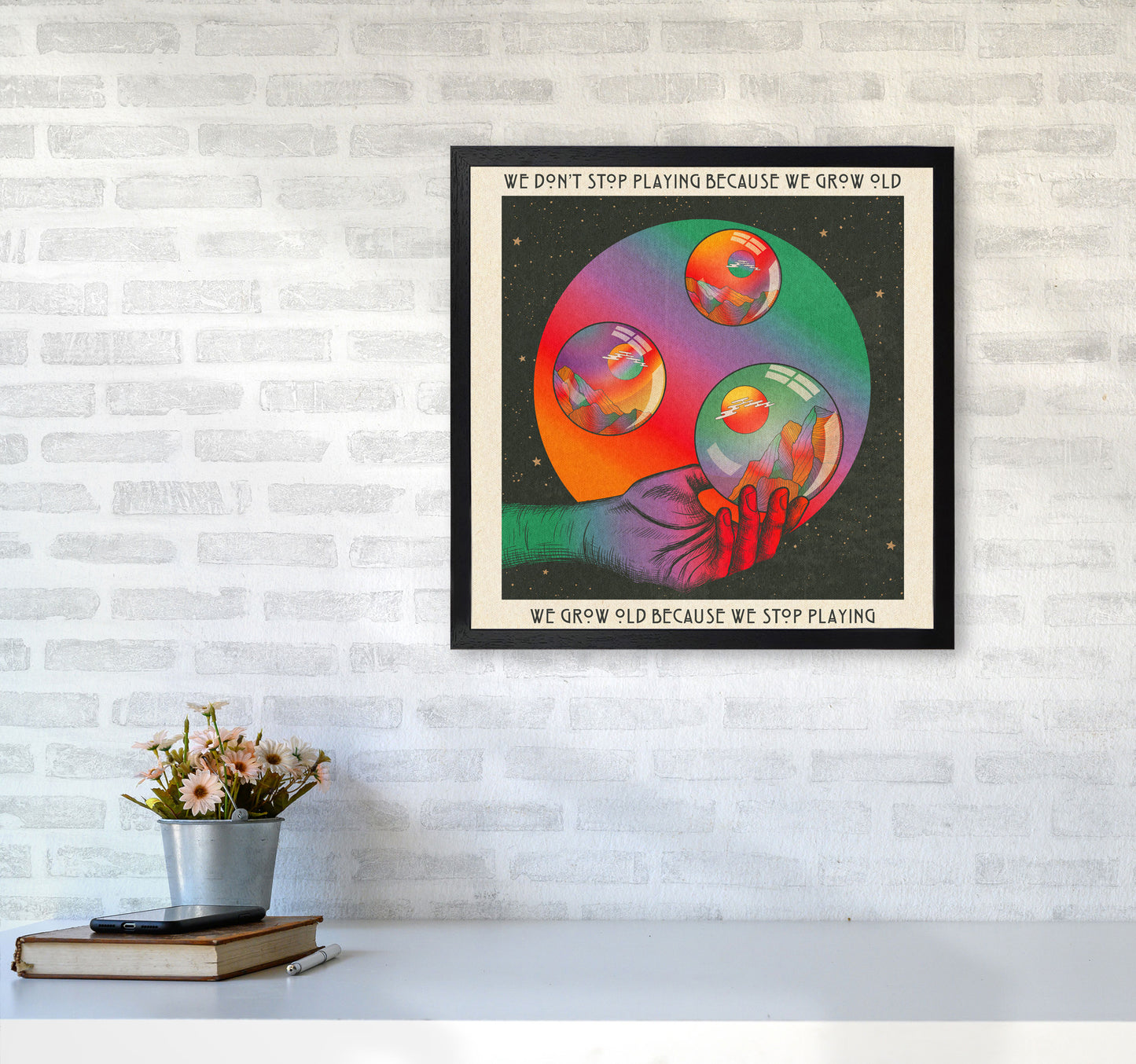 Play - Texted Art Print by Inktally5050 White Frame