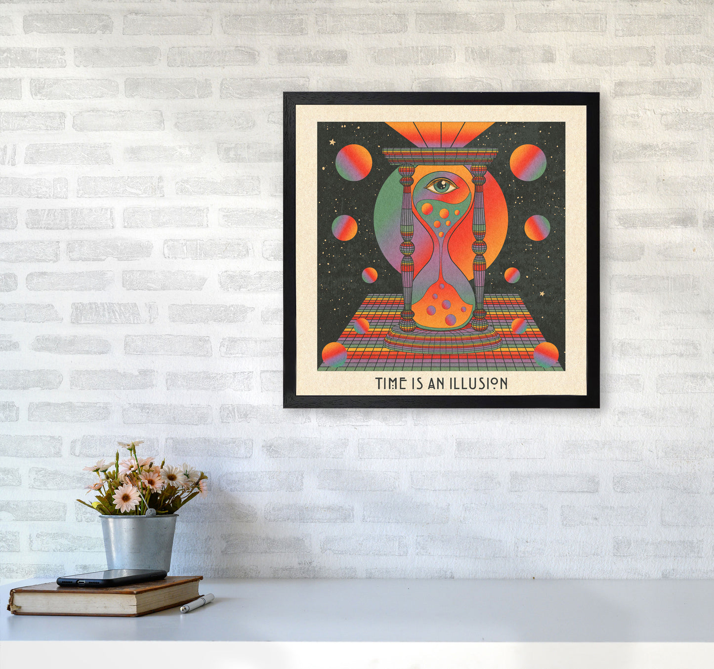 Time Is An Illusion - Text - Bordered - 7000Px Art Print by Inktally5050 White Frame