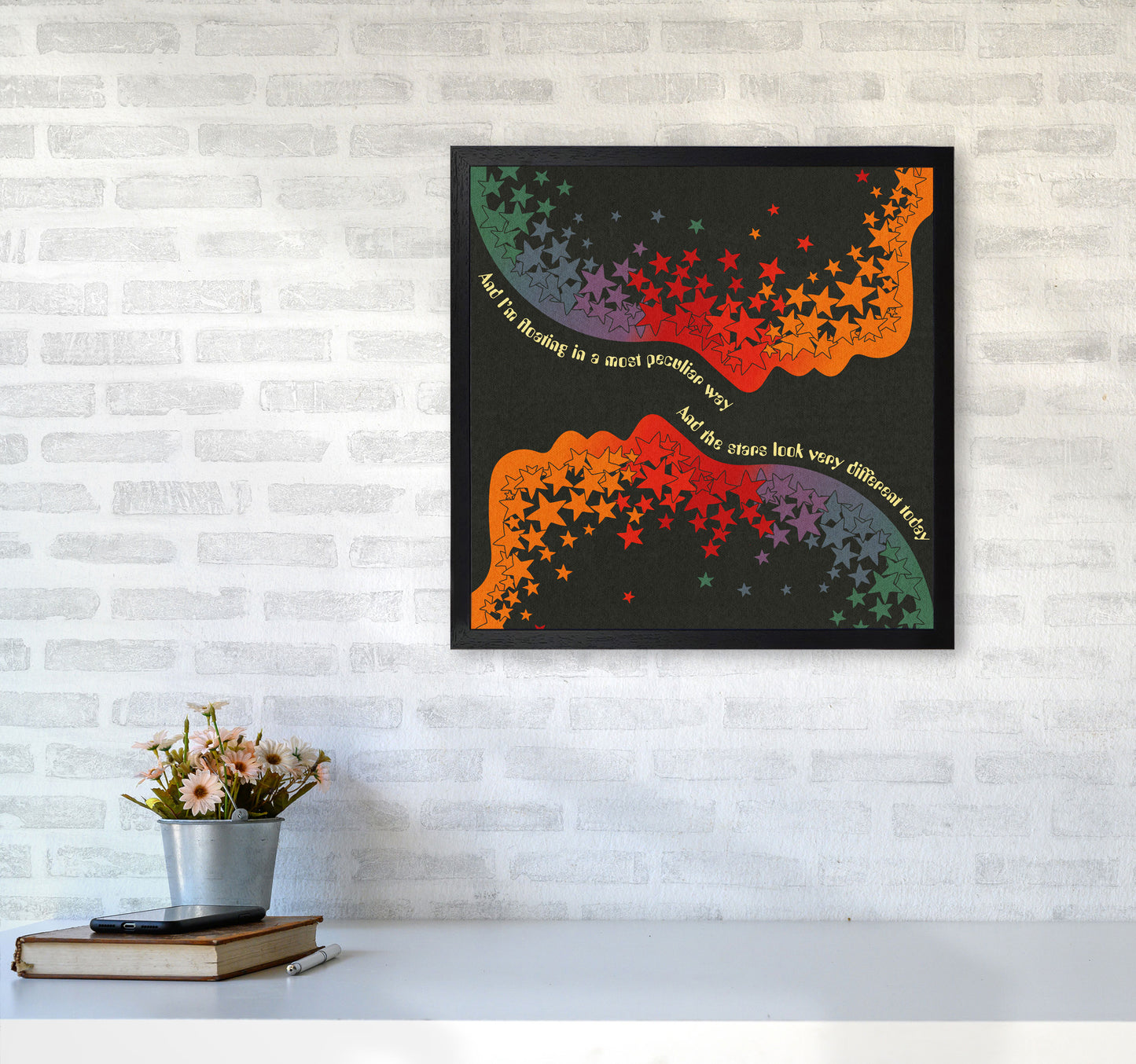 Space Oddity Textured Art Print by Inktally5050 White Frame