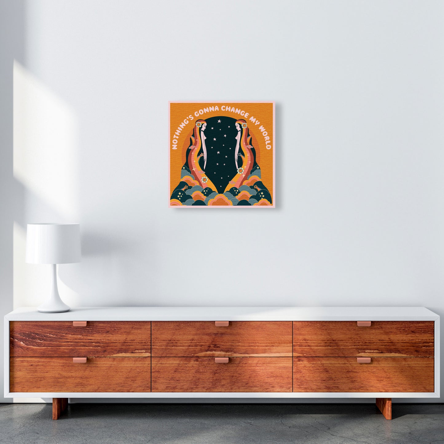 Change My World-Bordered-Orange-Text Art Print by Inktally 50x50 Canvas