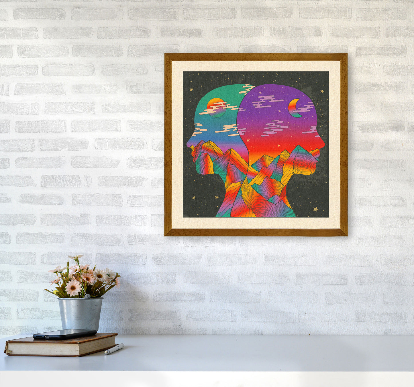 Day And Night Textured Bordered Art Print by Inktally5050 Print Only