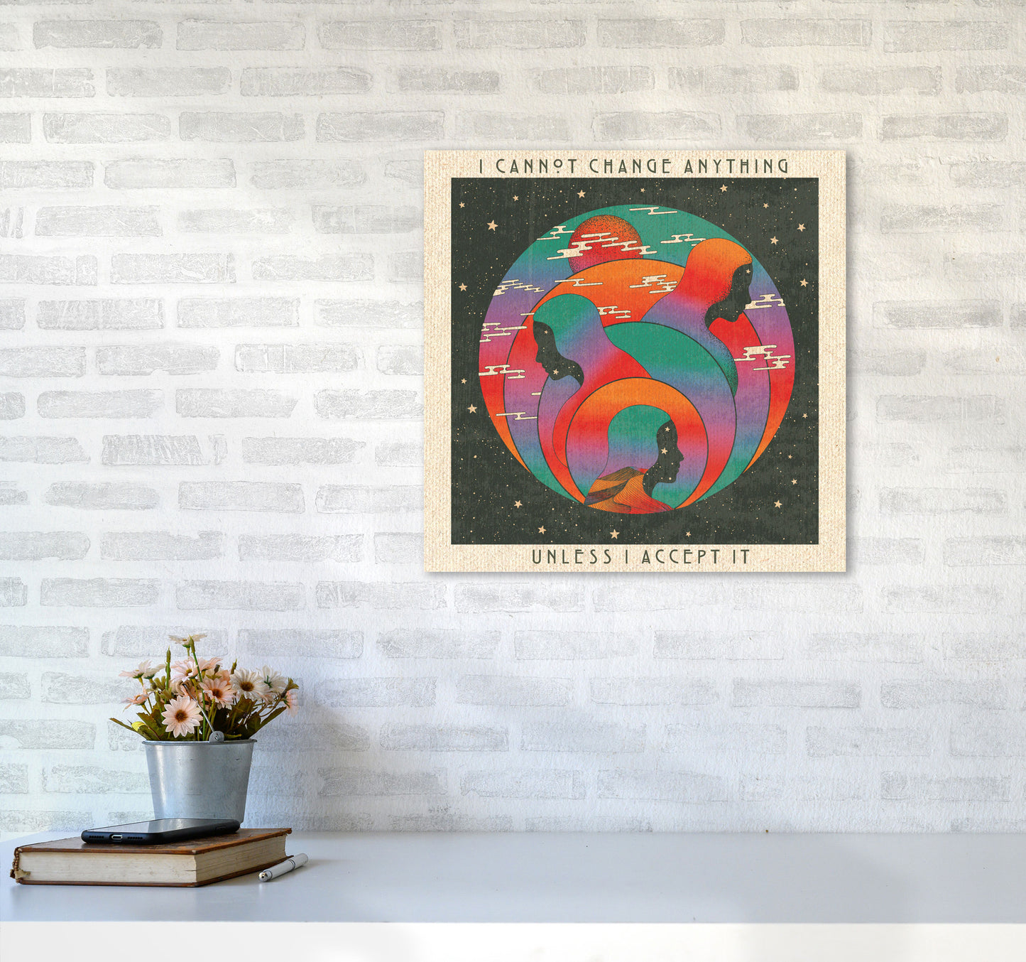Accept With Text Art Print by Inktally5050 Black Frame