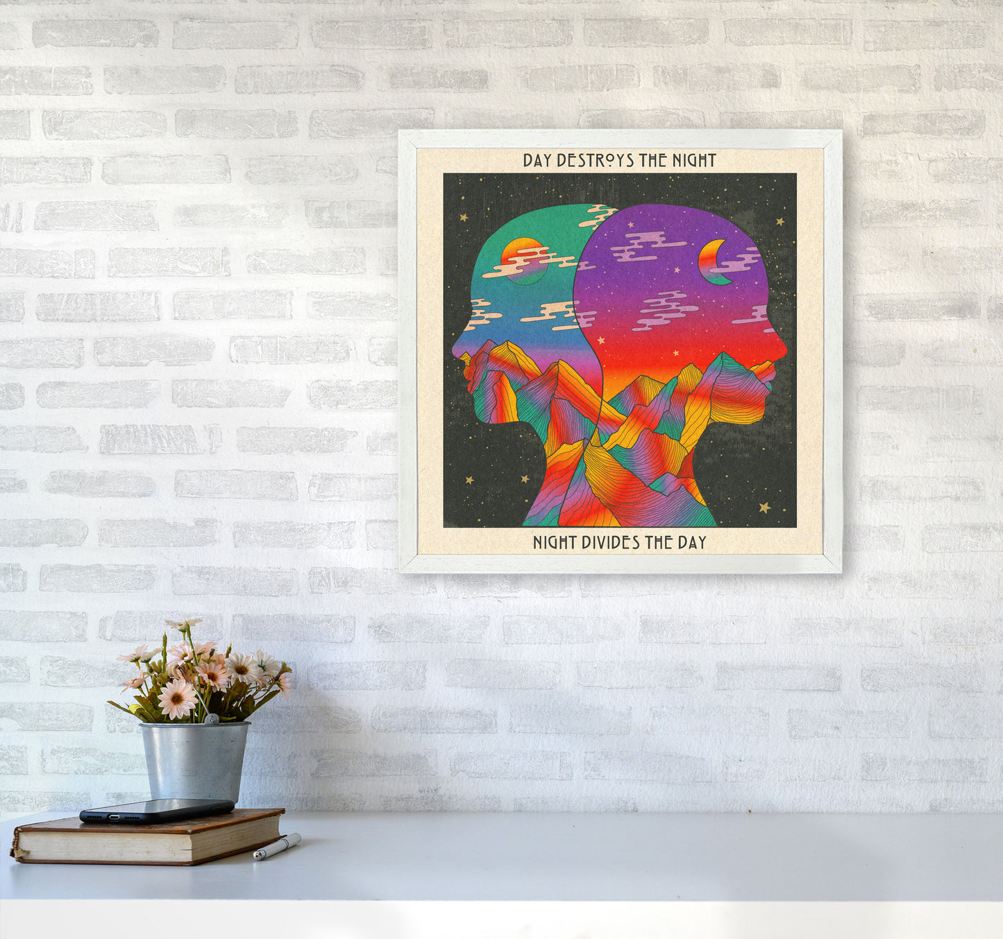 Doors Day And Night Art Print by Inktally5050 Oak Frame