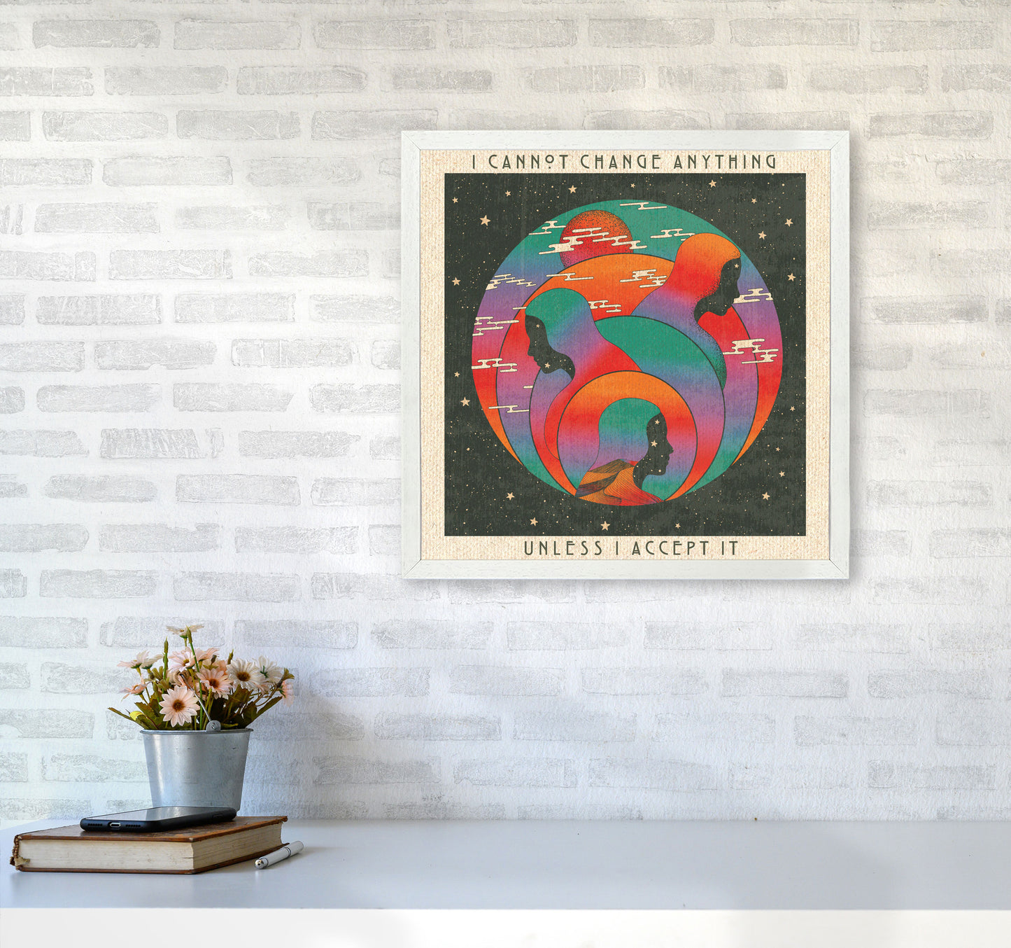 Accept With Text Art Print by Inktally5050 Oak Frame