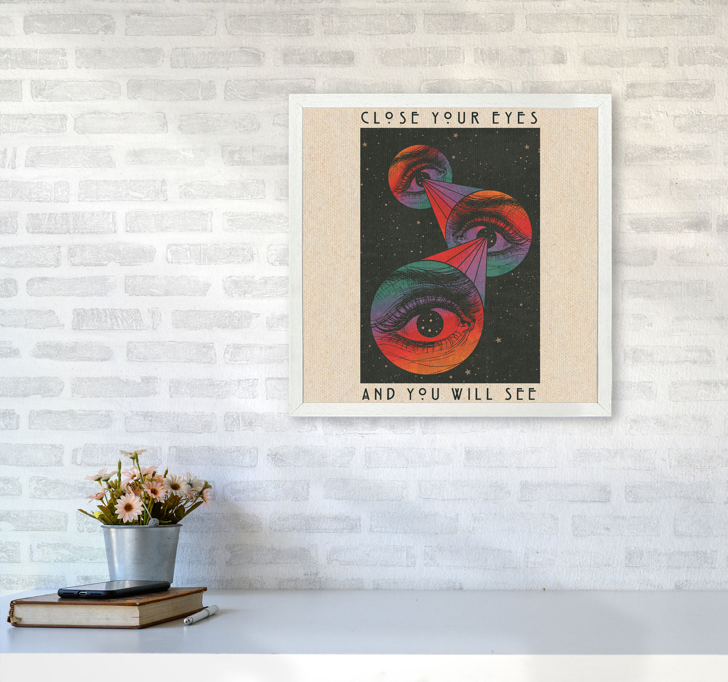 Close Your Eyes Art Print by Inktally5050 Oak Frame