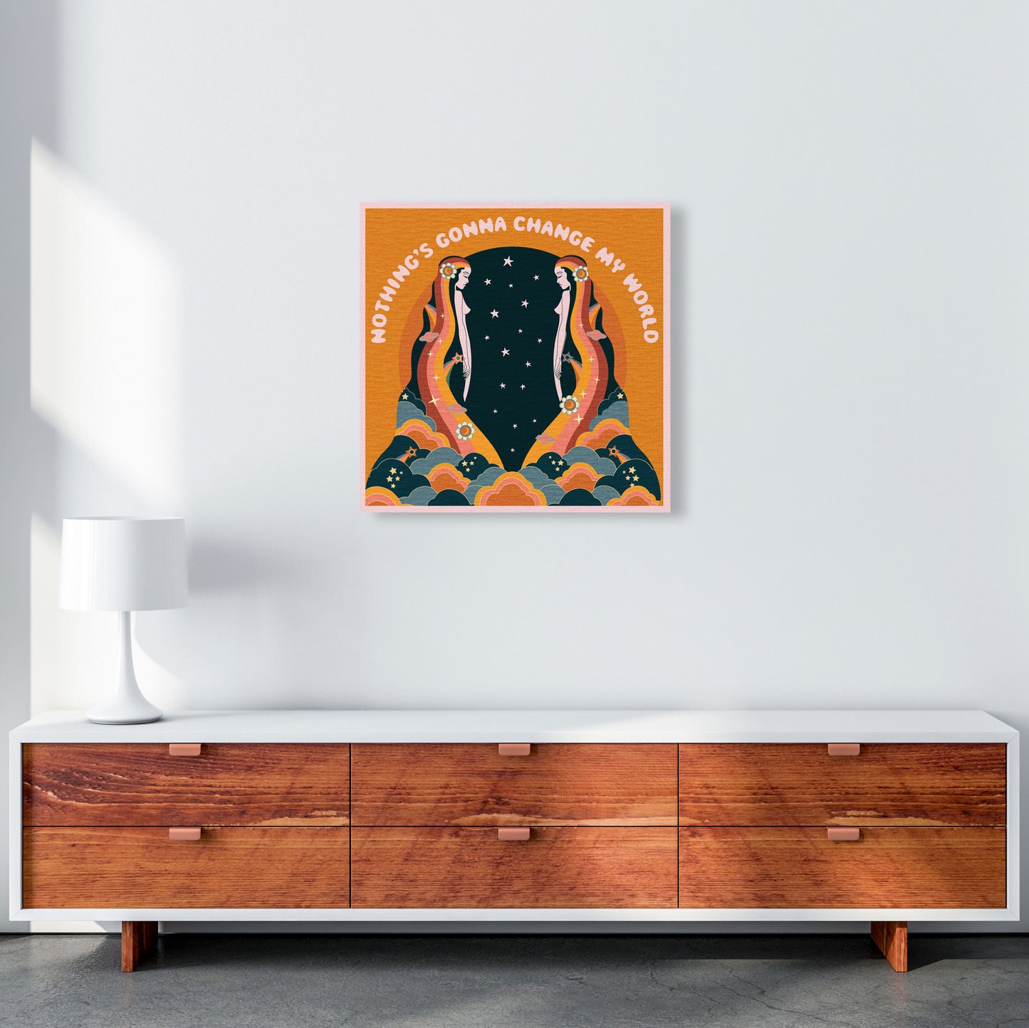 Change My World-Bordered-Orange-Text Art Print by Inktally 60x60 Canvas