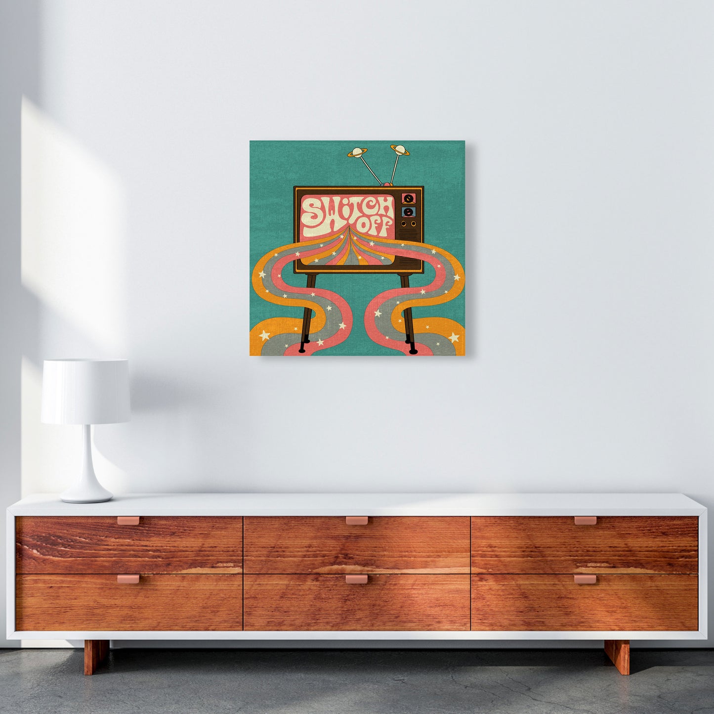 Switch Off Teal Textured Art Print by Inktally 60x60 Canvas