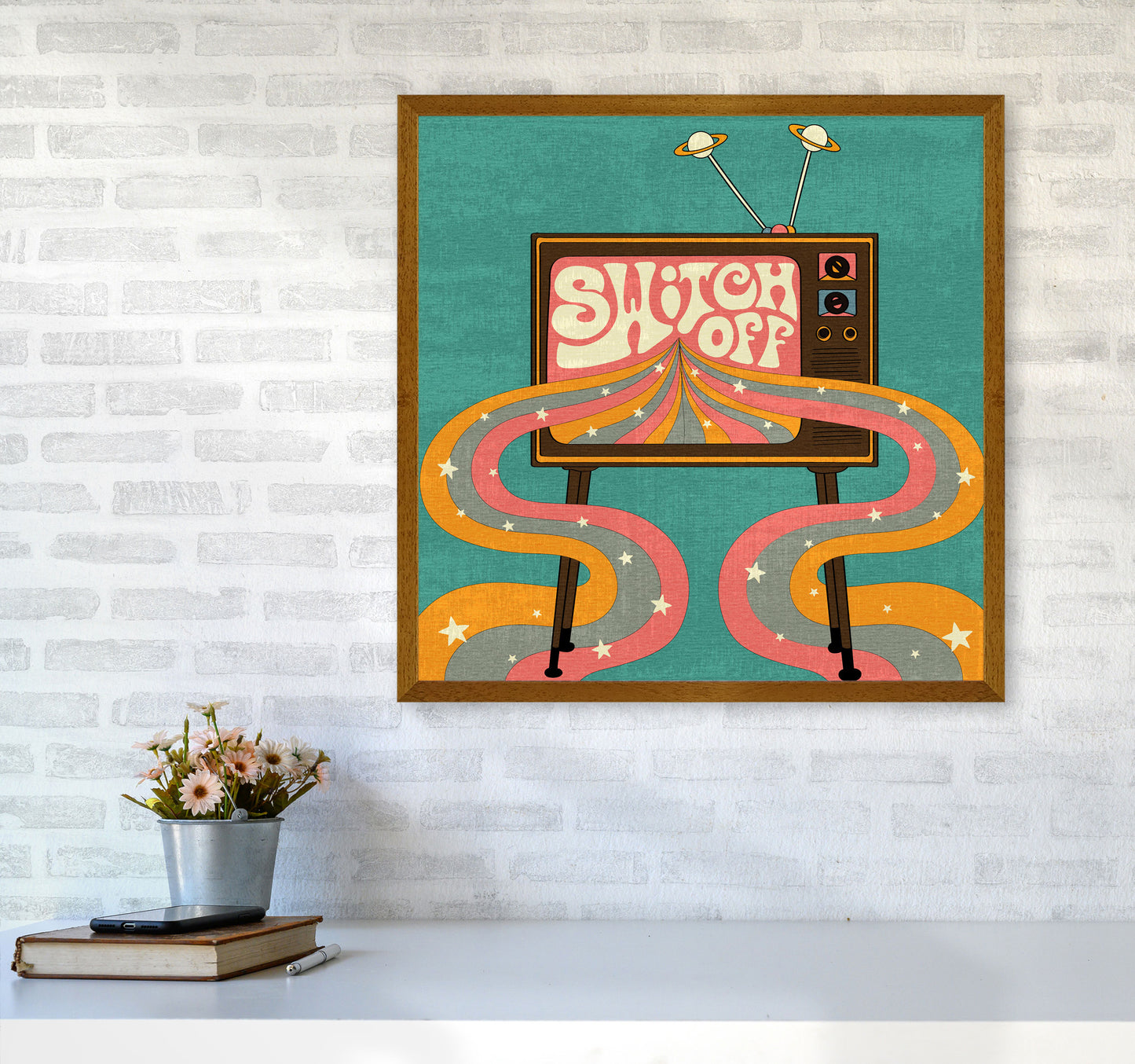 Switch Off Teal Textured Art Print by Inktally6060 Print Only