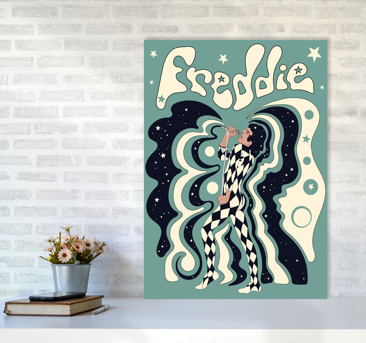 Freddie Blue-01 Art Print by Inktally A1 Black Frame