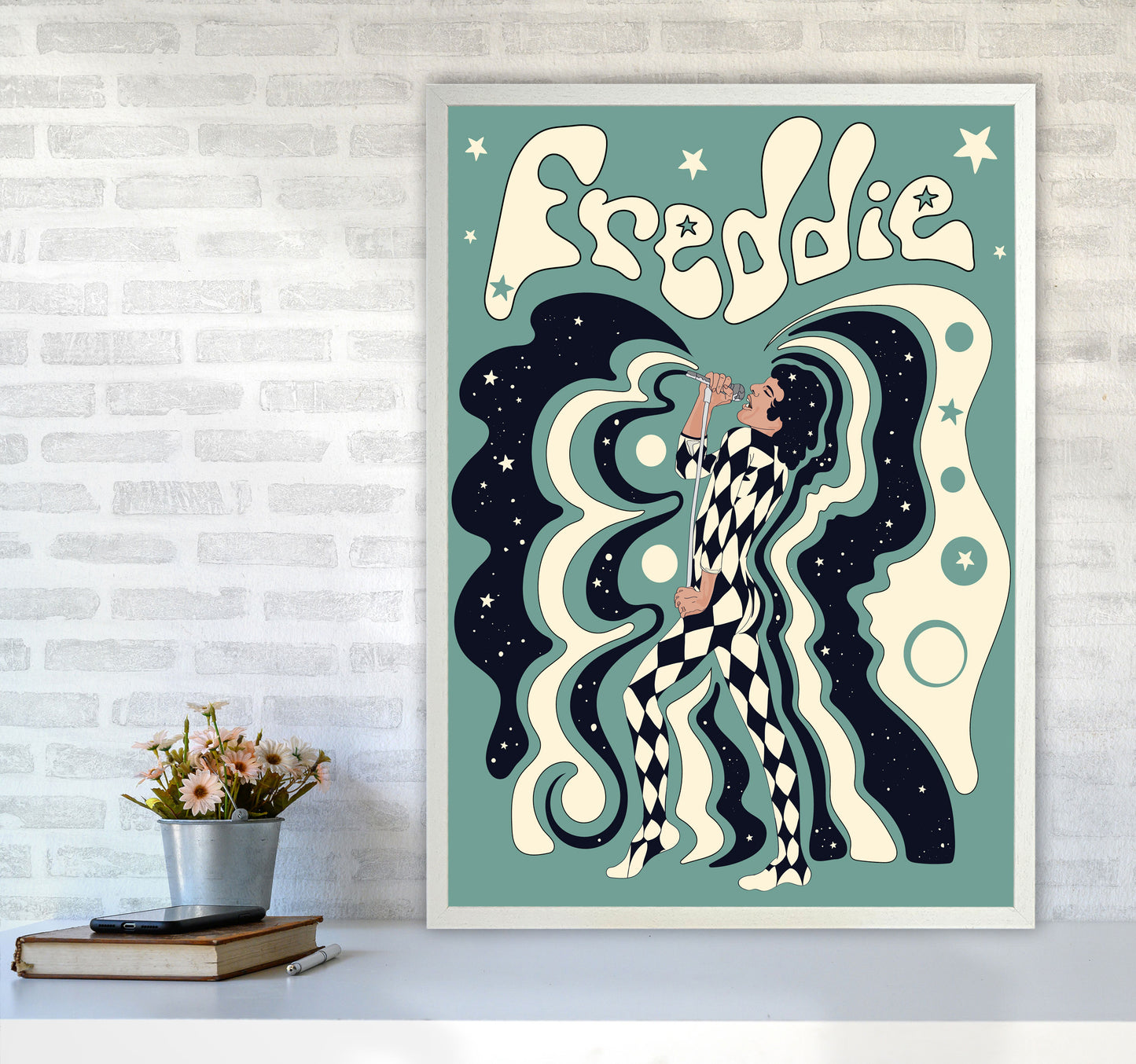Freddie Blue-01 Art Print by Inktally A1 Oak Frame