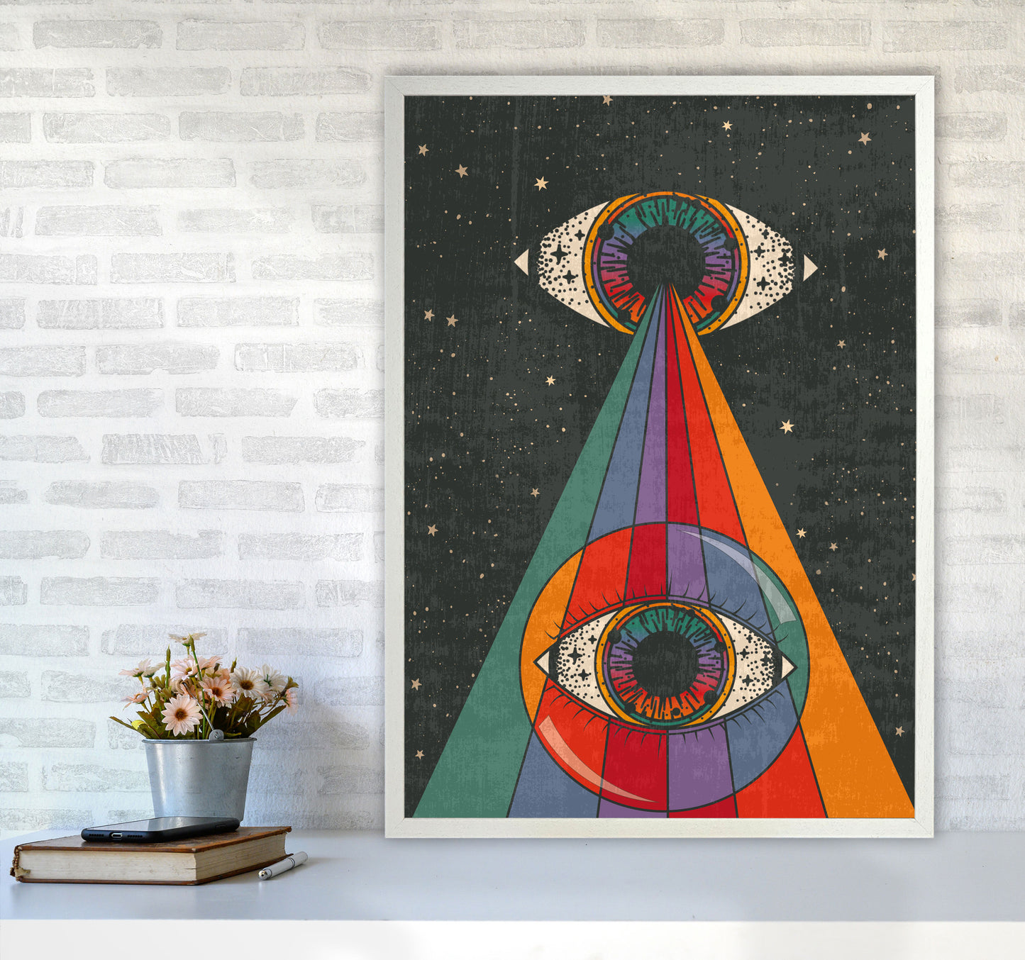 Mystic Eye - Text- A3 Art Print by Inktally A1 Oak Frame