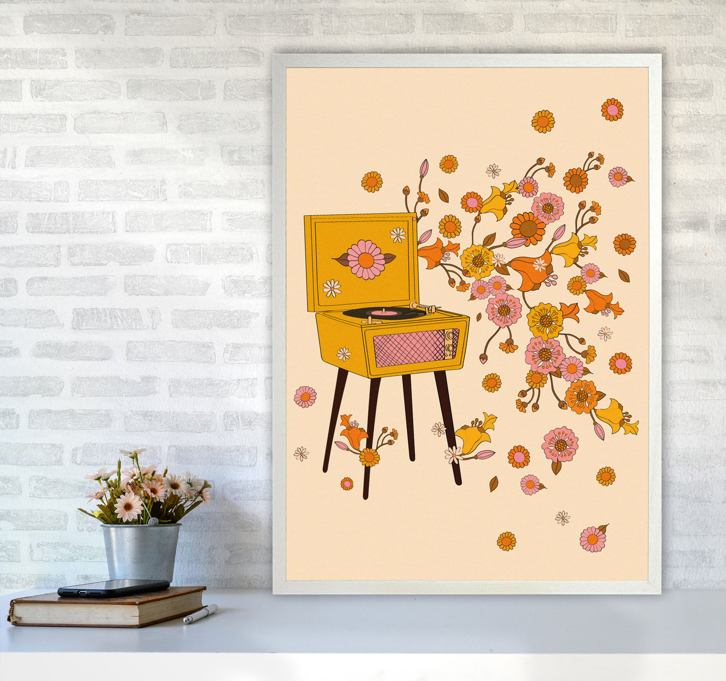 Turntable A1 Art Print by Inktally A1 Oak Frame