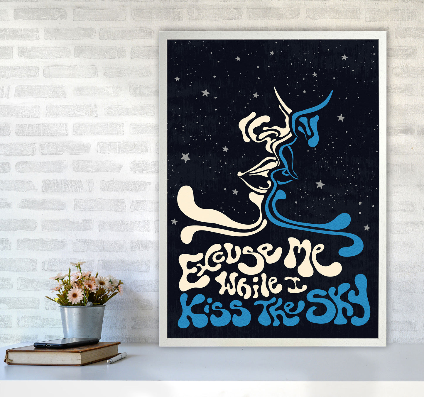 Kiss The Sky A2 Text Art Print by Inktally A1 Oak Frame