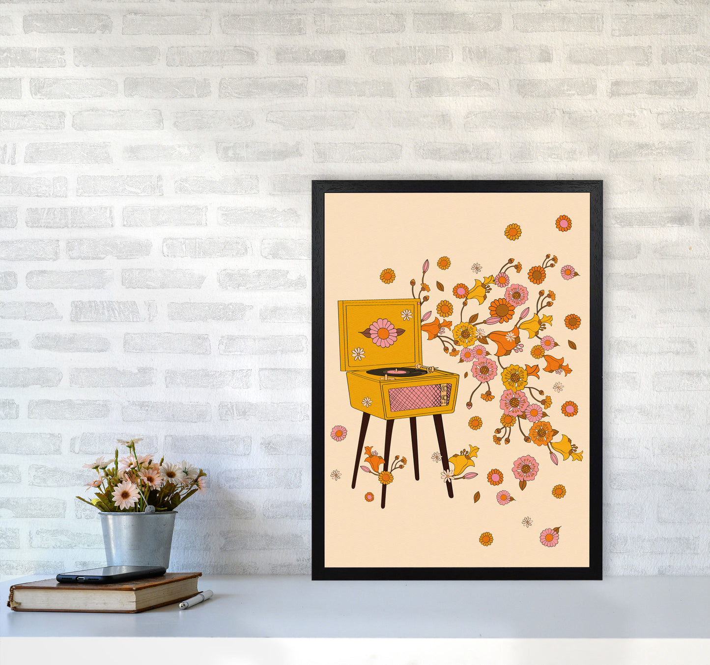 Turntable A1 Art Print by Inktally A2 White Frame