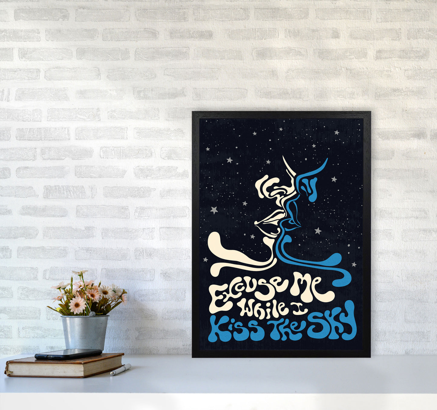 Kiss The Sky A2 Text Art Print by Inktally A2 White Frame