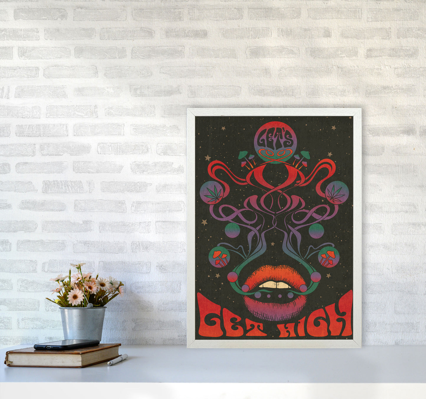 Get High Final Art Print by Inktally A2 Oak Frame