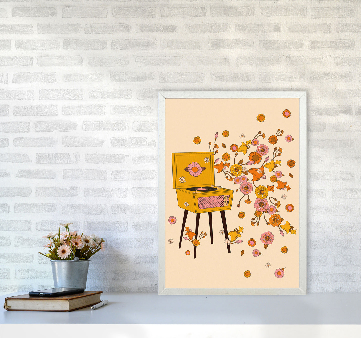 Turntable A1 Art Print by Inktally A2 Oak Frame