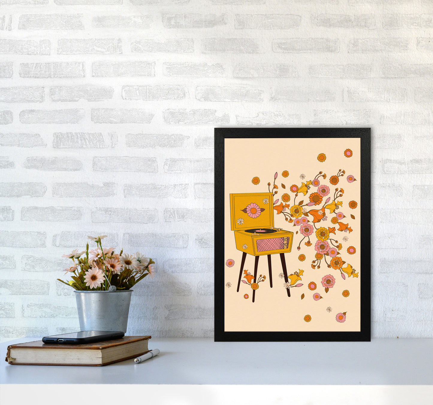 Turntable A1 Art Print by Inktally A3 White Frame