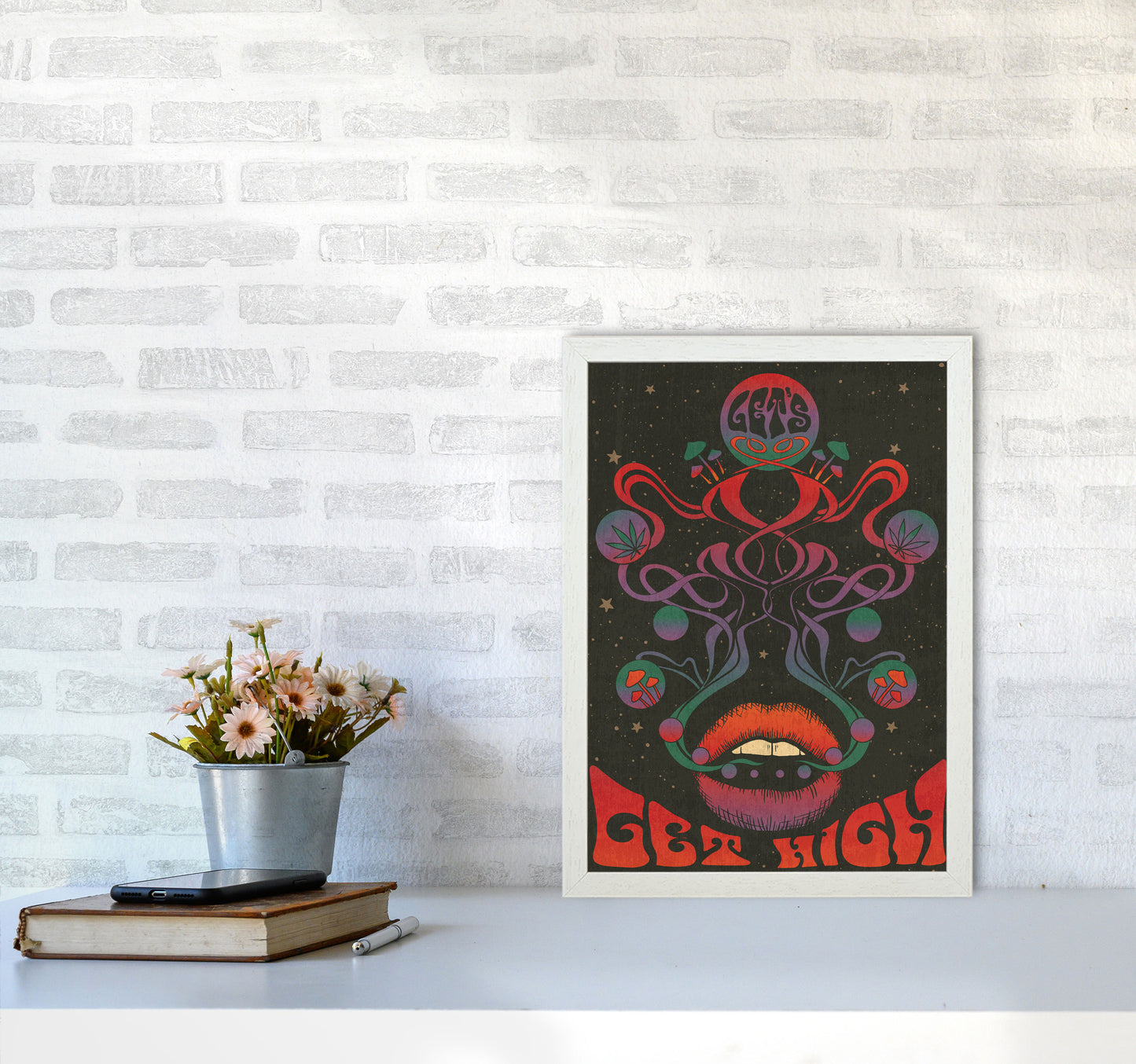 Get High Final Art Print by Inktally A3 Oak Frame