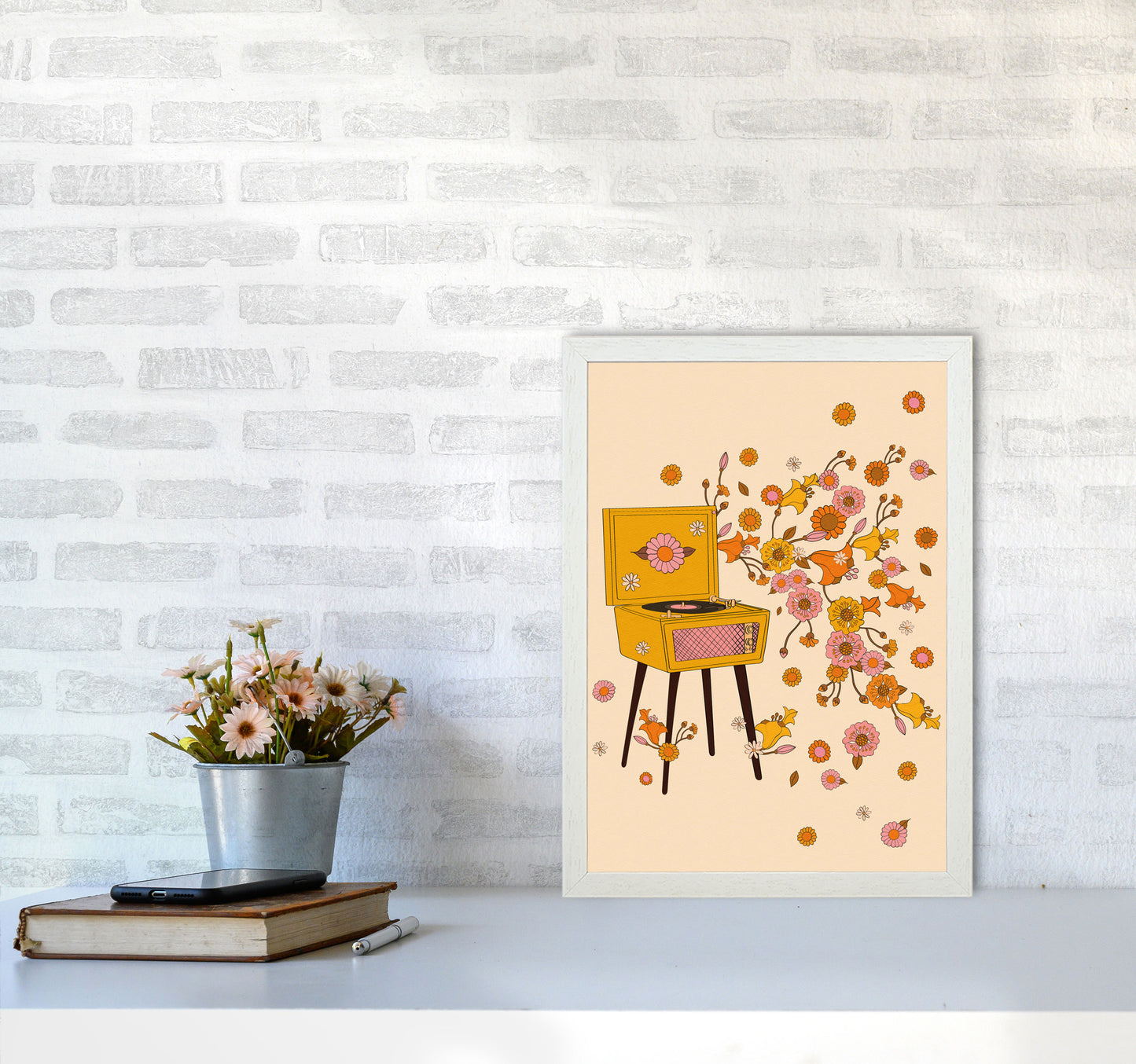 Turntable A1 Art Print by Inktally A3 Oak Frame