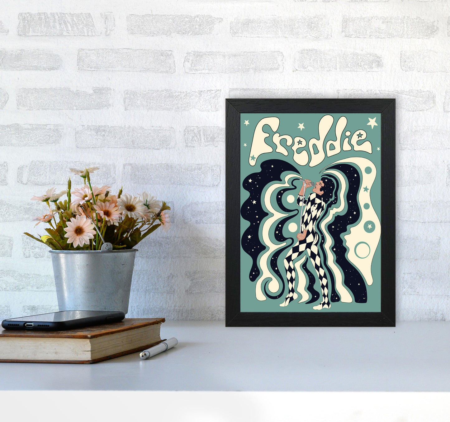 Freddie Blue-01 Art Print by Inktally A4 White Frame