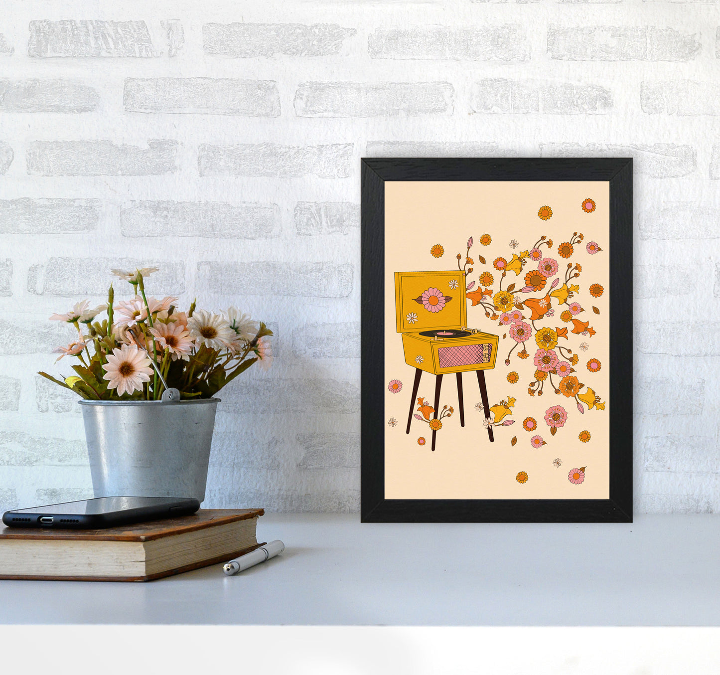 Turntable A1 Art Print by Inktally A4 White Frame
